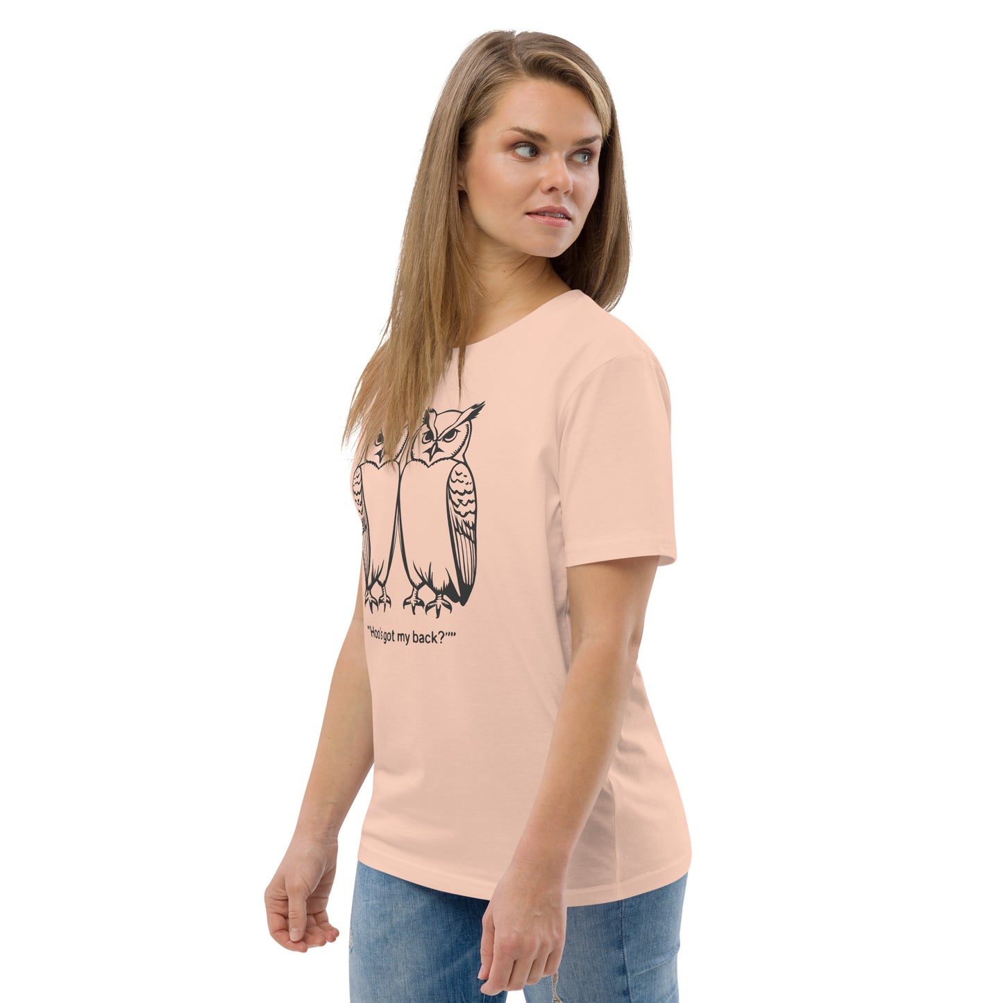Unisex Organic Cotton T-Shirt: Hoo’s Got My Back? | Owl-Themed Sustainable Fashion USA by Dudeily Dudeily