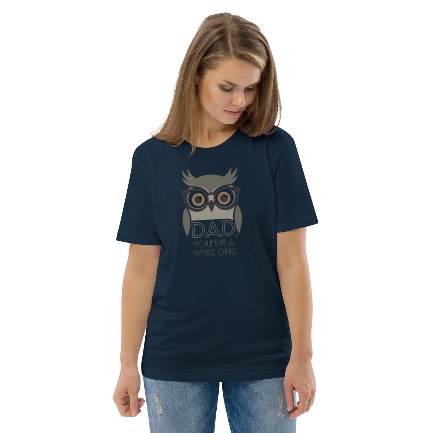 Unisex Organic Cotton T-Shirt – Owl-Themed Eco-Friendly Style for Father's Day Gifts by Dudeily French Navy Dudeily