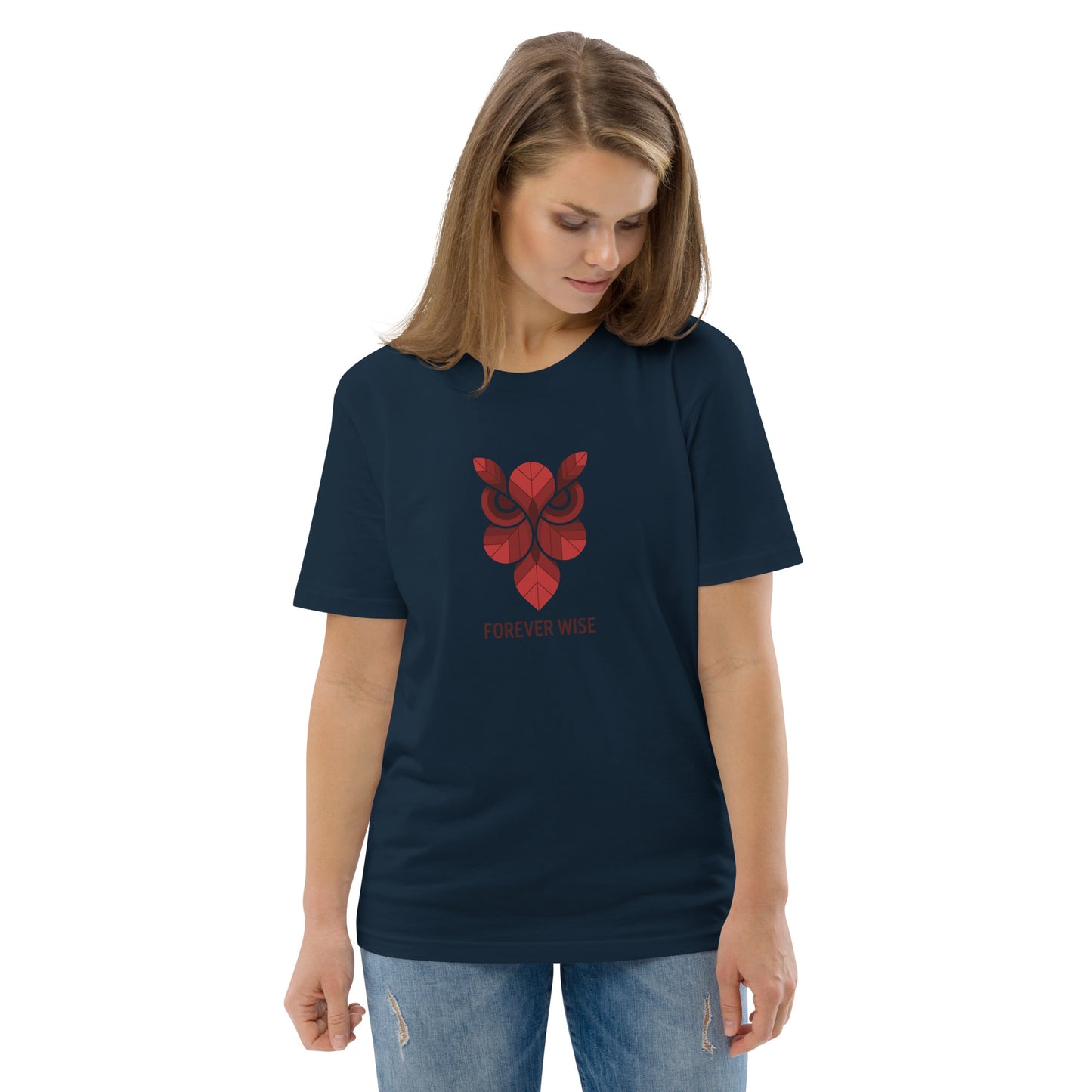 Unisex Organic Cotton T-Shirt: 'Forever Wise' | Sustainable Owl Fashion USA French Navy Dudeily