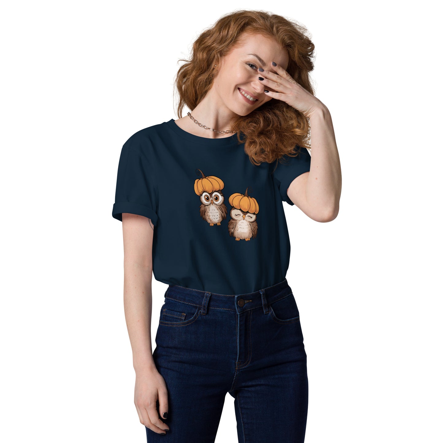 Unisex Organic Cotton T-Shirt: Halloween Owl Eco-Friendly Style USA French Navy Dudeily