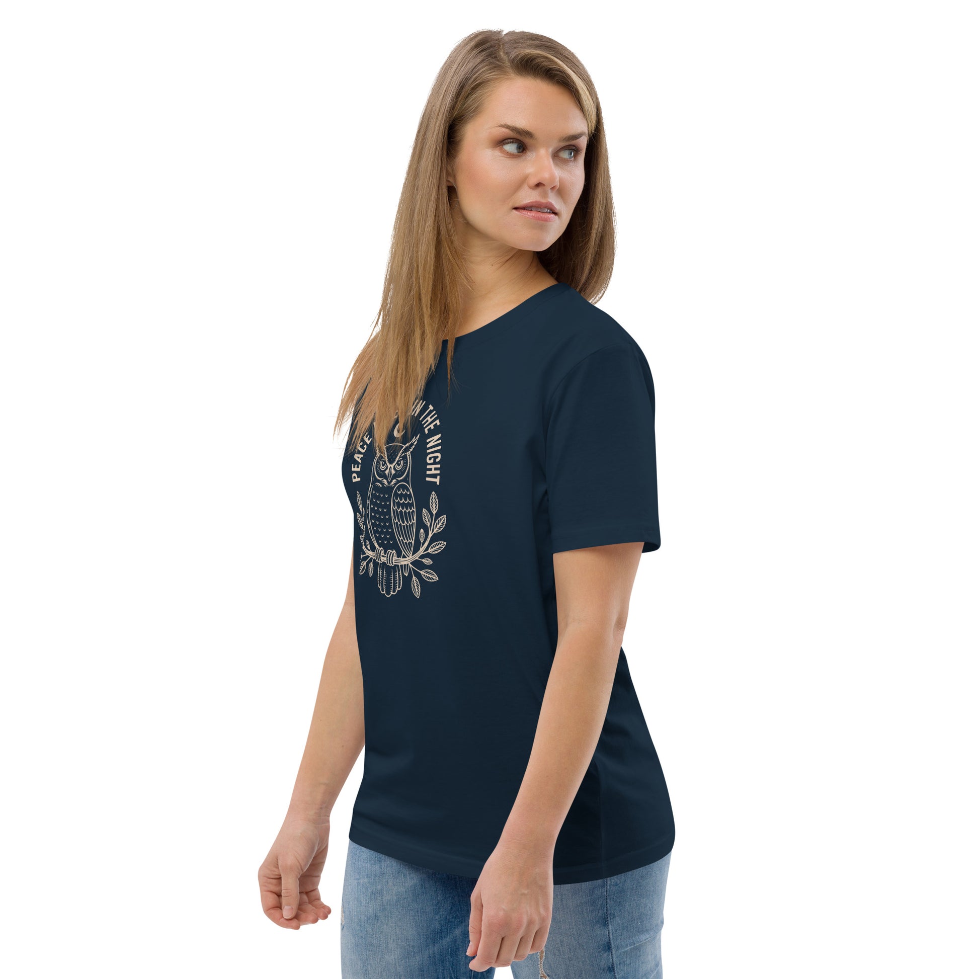 Unisex Organic Cotton T-Shirt: 'Peace in the Night' | Sustainable Owl Fashion USA Dudeily
