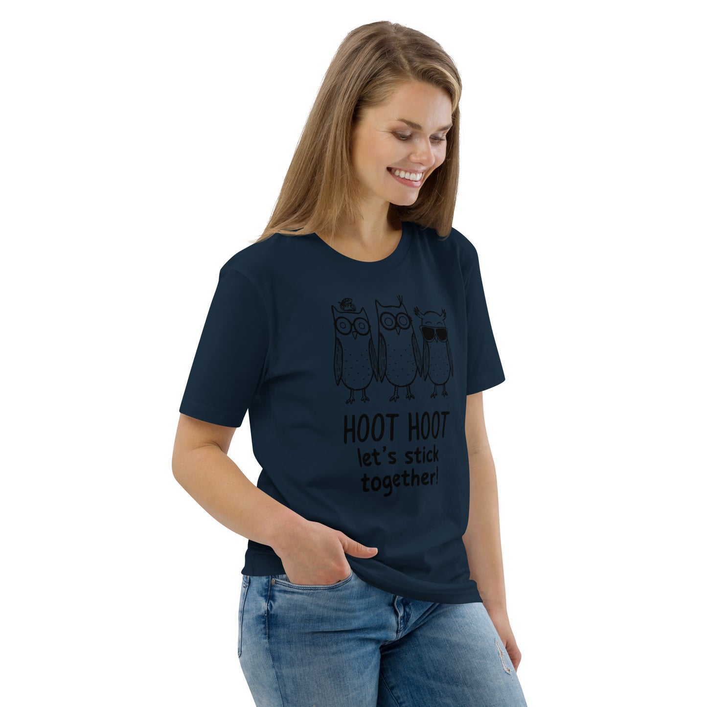Unisex Organic Cotton T-Shirt: Hoot Hoot Let’s Stick Together! | Owl-Themed Sustainable Fashion USA Dudeily
