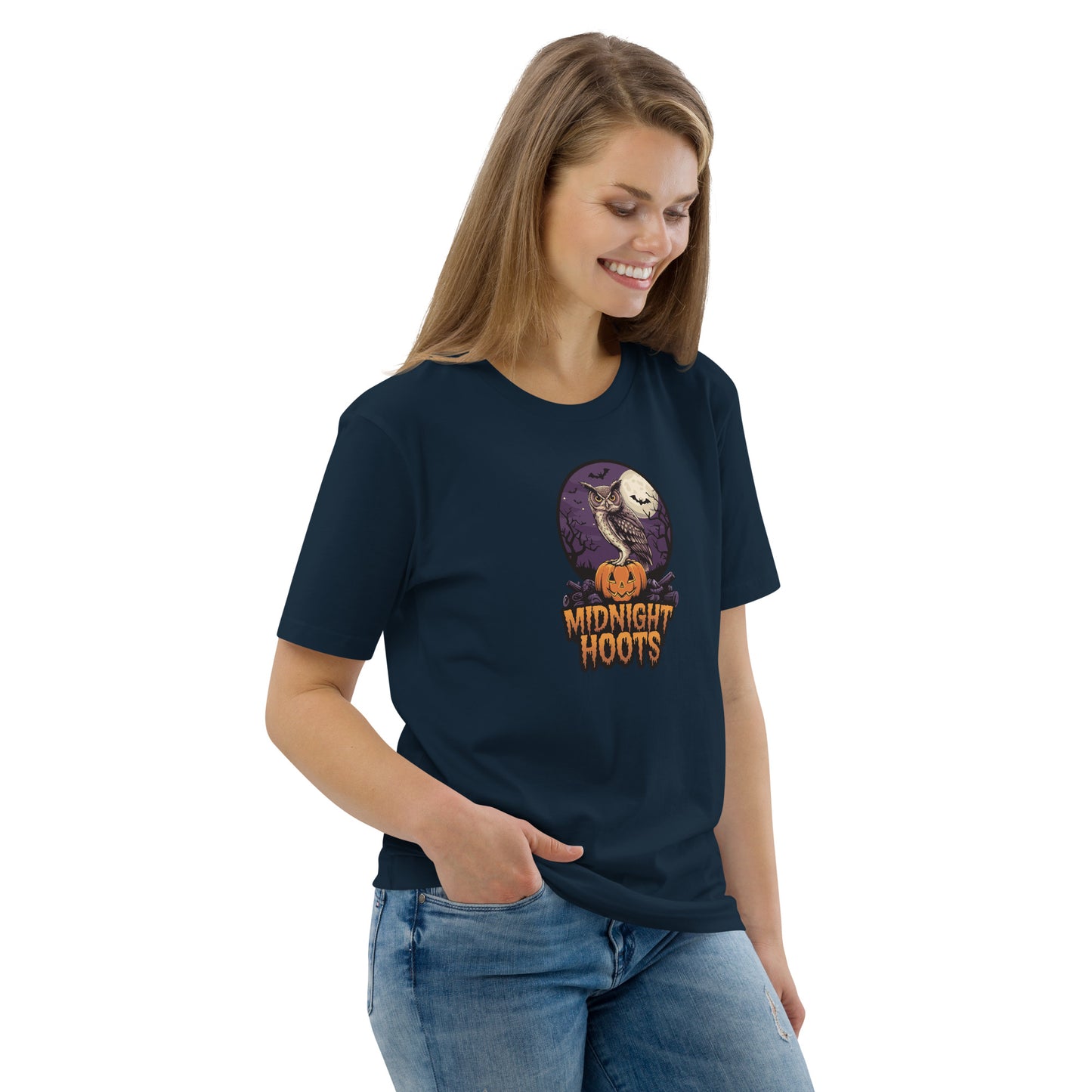 Unisex Organic Cotton T-Shirt: Halloween Owl Eco Fashion USA Dudeily