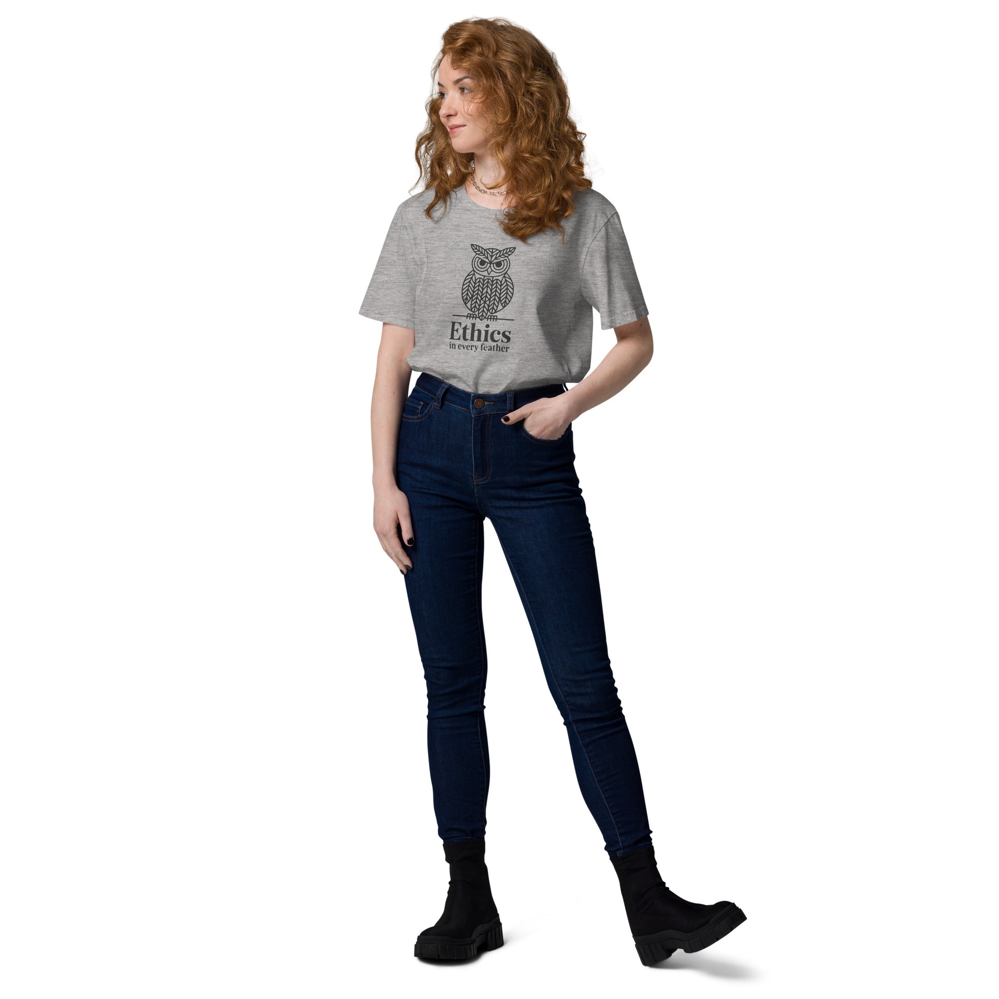 Unisex Organic Cotton T-Shirt: 'Ethics in Every Feather' for Fall | Sustainable Owl Fashion USA Dudeily