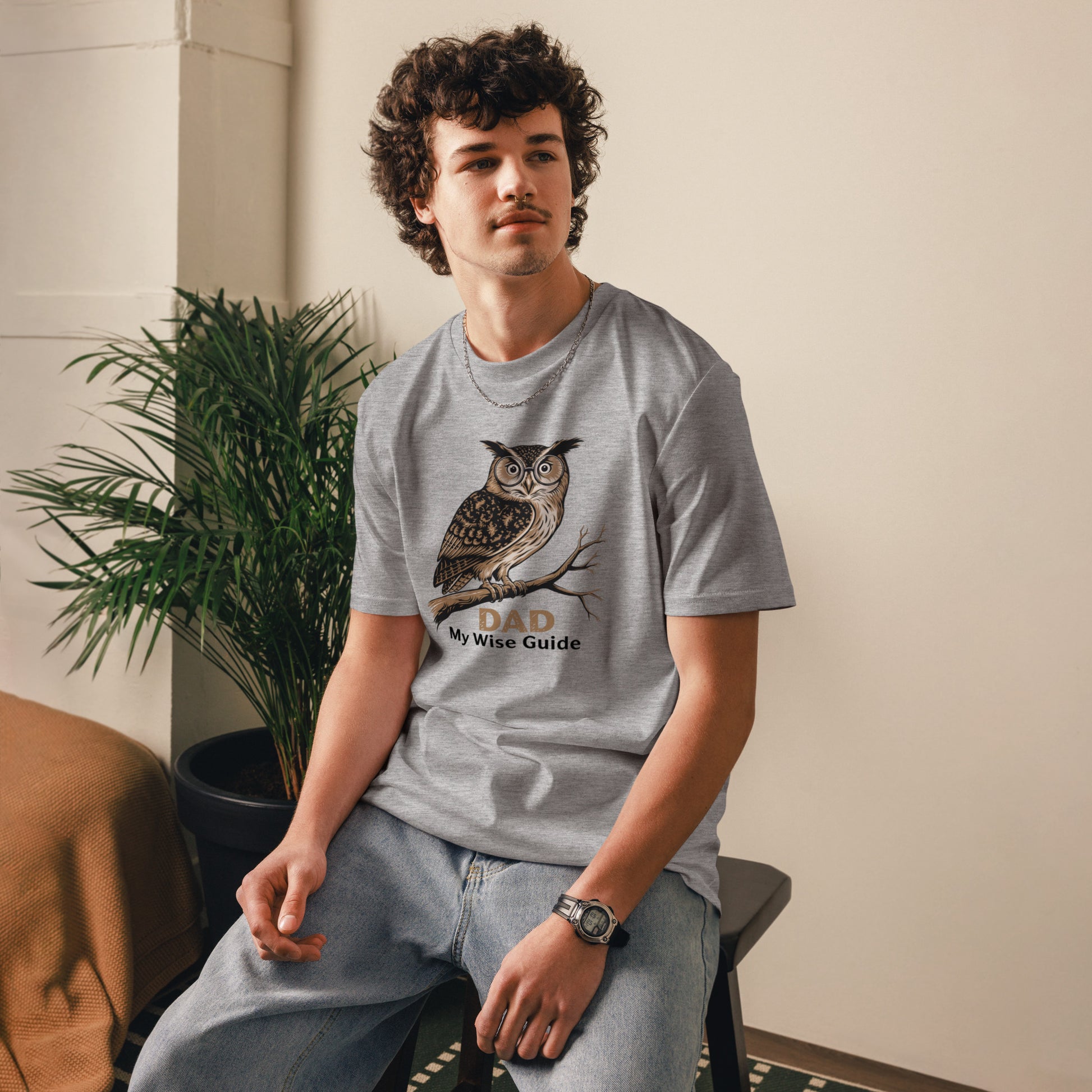 Unisex Organic Cotton T-Shirt – Owl Themed Sustainable Fashion for Father's Day by Dudeily Dudeily