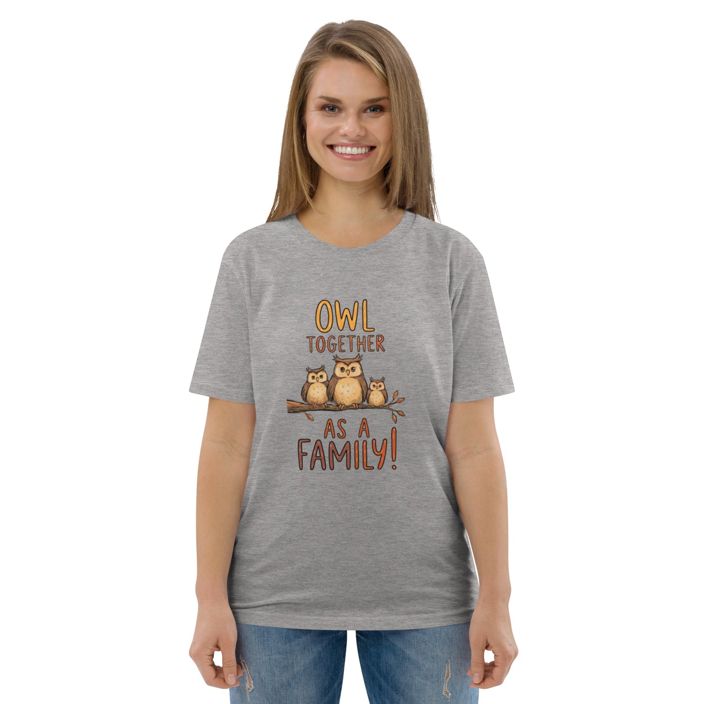 Unisex Organic Cotton T-Shirt – OwlNest Sustainable Fashion Classic for Family Day Outings Heather Grey Dudeily