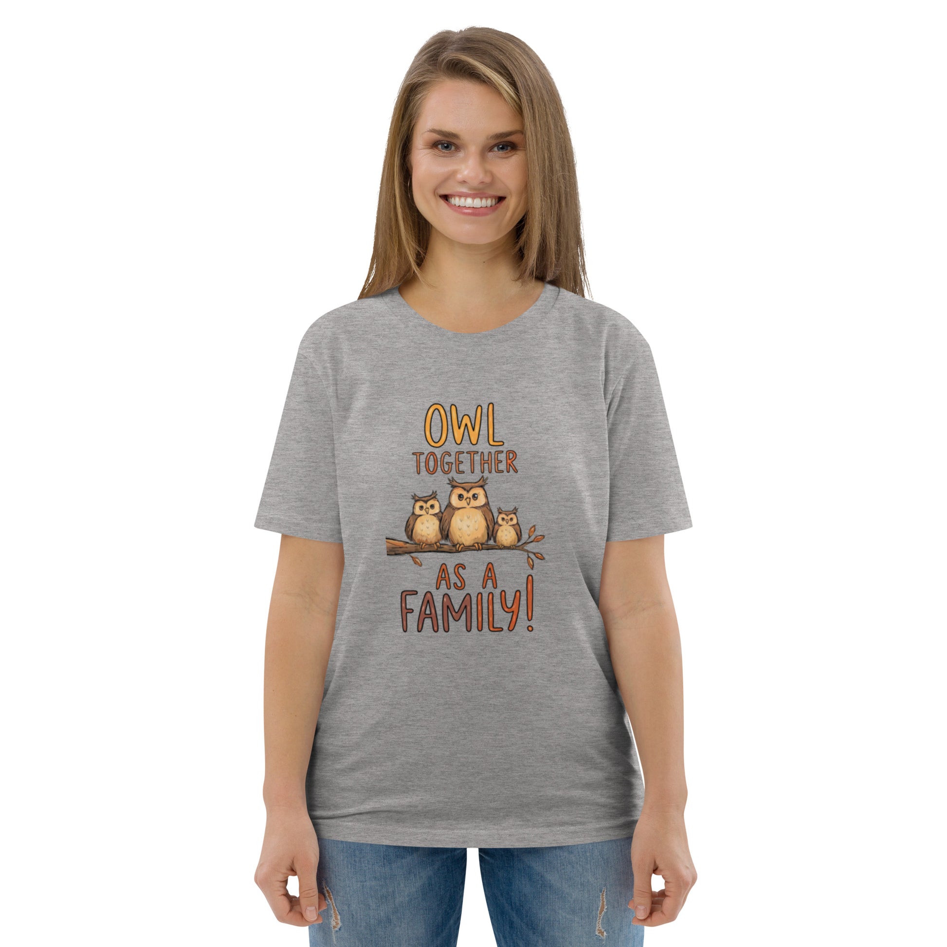 Unisex Organic Cotton T-Shirt – OwlNest Sustainable Fashion Classic for Family Day Outings Heather Grey Dudeily