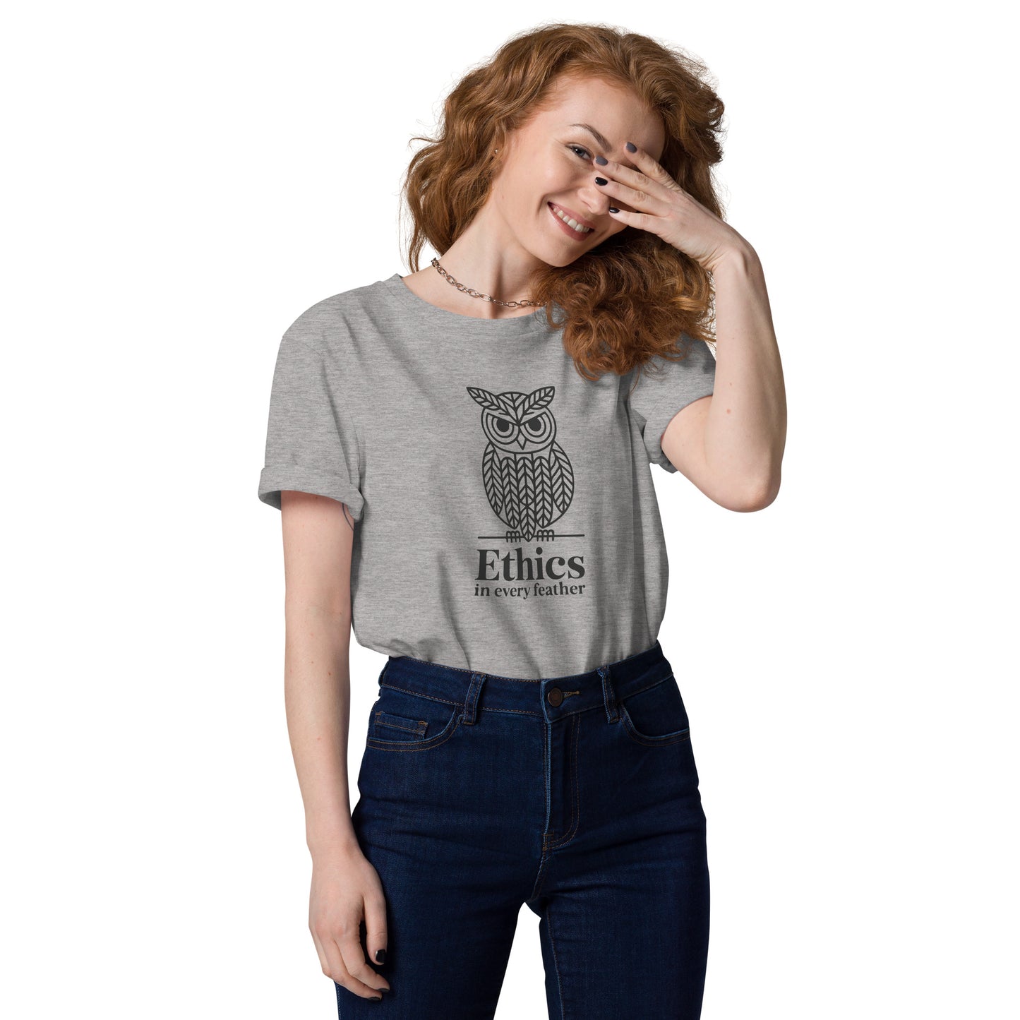 Unisex Organic Cotton T-Shirt: 'Ethics in Every Feather' for Fall | Sustainable Owl Fashion USA Heather Grey Dudeily