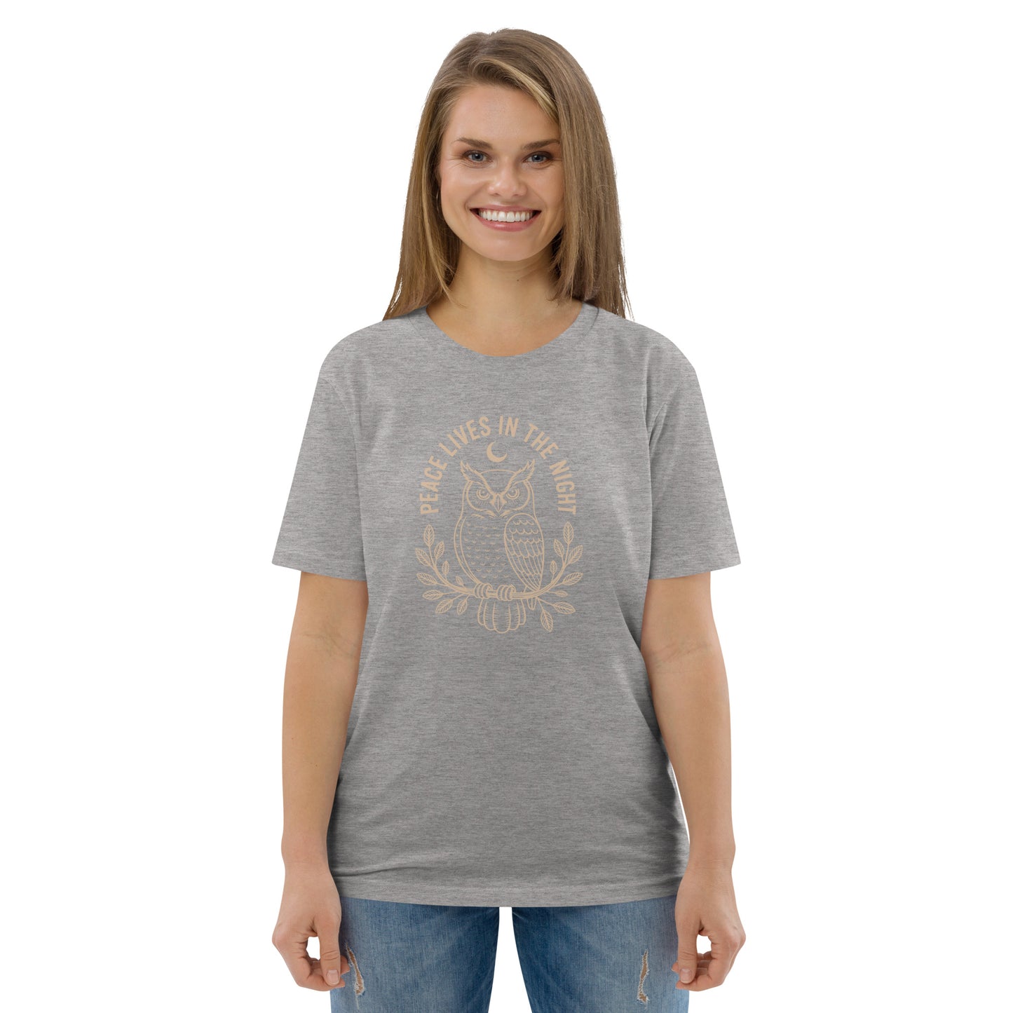 Unisex Organic Cotton T-Shirt: 'Peace in the Night' | Sustainable Owl Fashion USA Dudeily