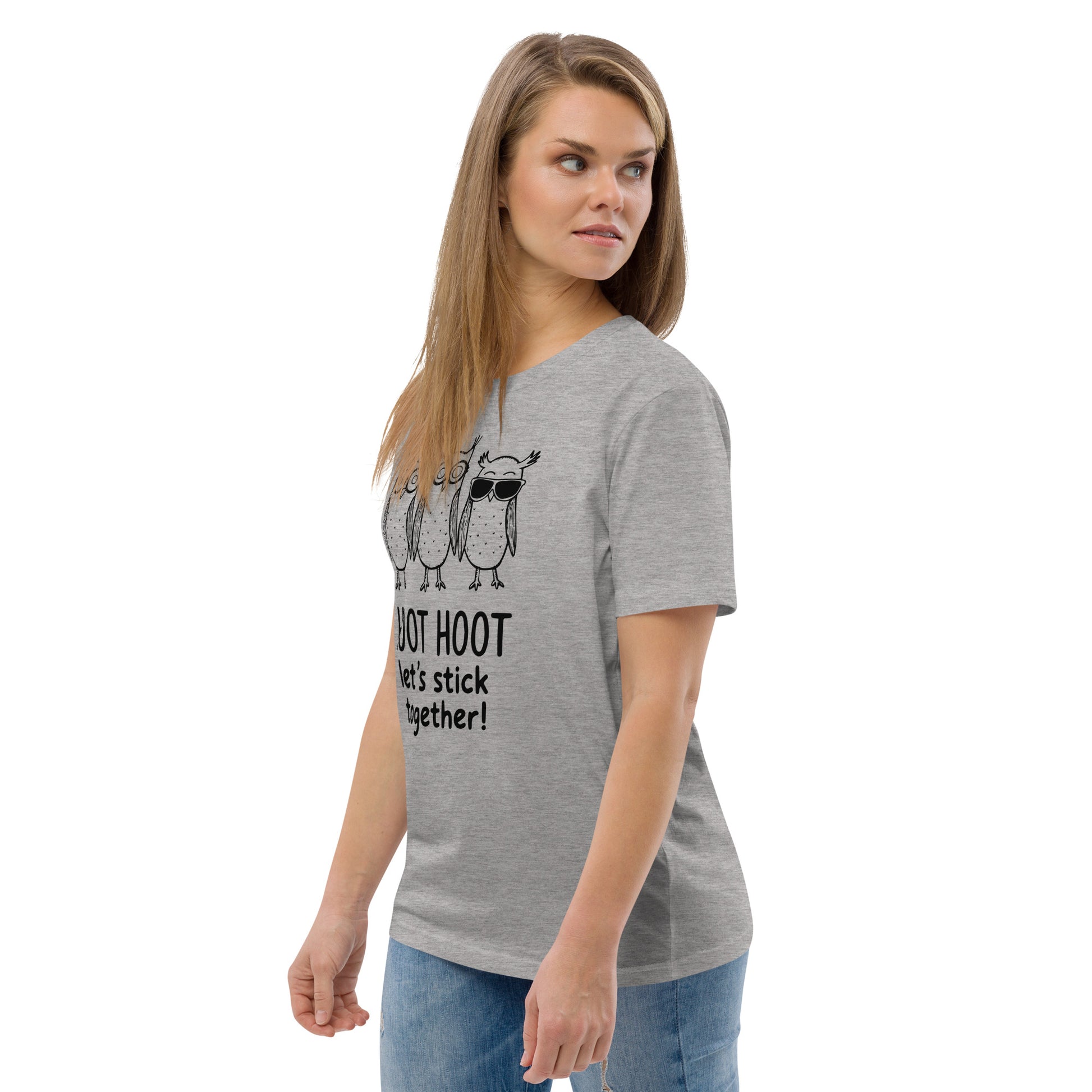 Unisex Organic Cotton T-Shirt: Hoot Hoot Let’s Stick Together! | Owl-Themed Sustainable Fashion USA Dudeily