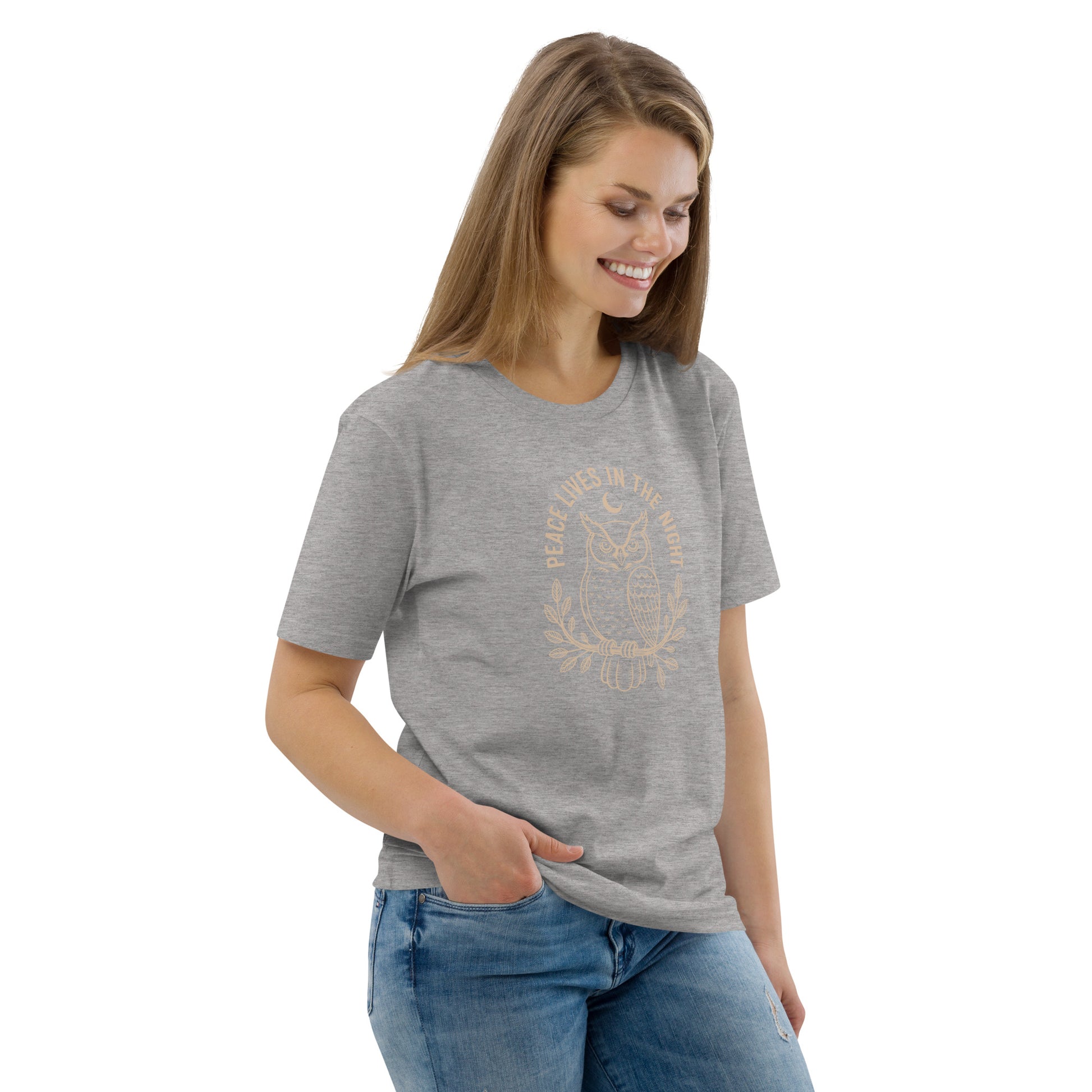 Unisex Organic Cotton T-Shirt: 'Peace in the Night' | Sustainable Owl Fashion USA Dudeily
