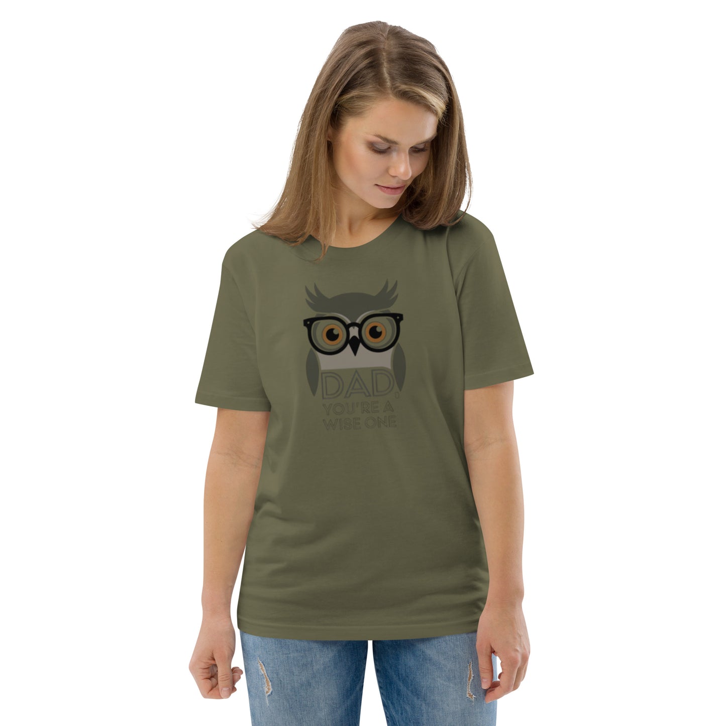Unisex Organic Cotton T-Shirt – Owl-Themed Eco-Friendly Style for Father's Day Gifts by Dudeily Khaki Dudeily