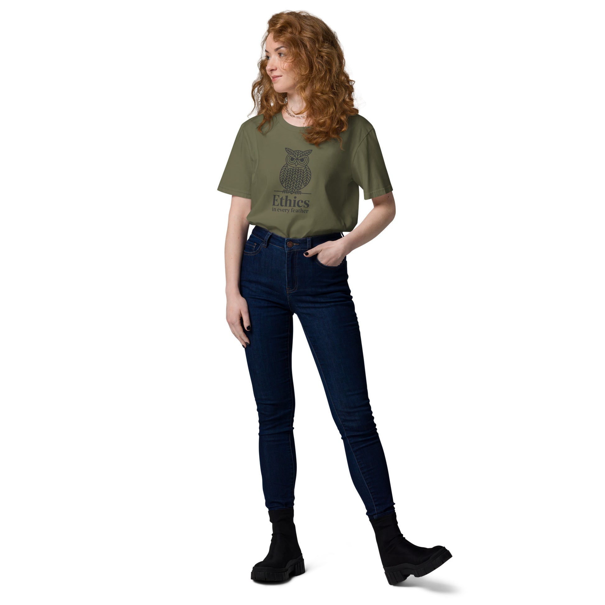 Unisex Organic Cotton T-Shirt: 'Ethics in Every Feather' for Fall | Sustainable Owl Fashion USA Dudeily