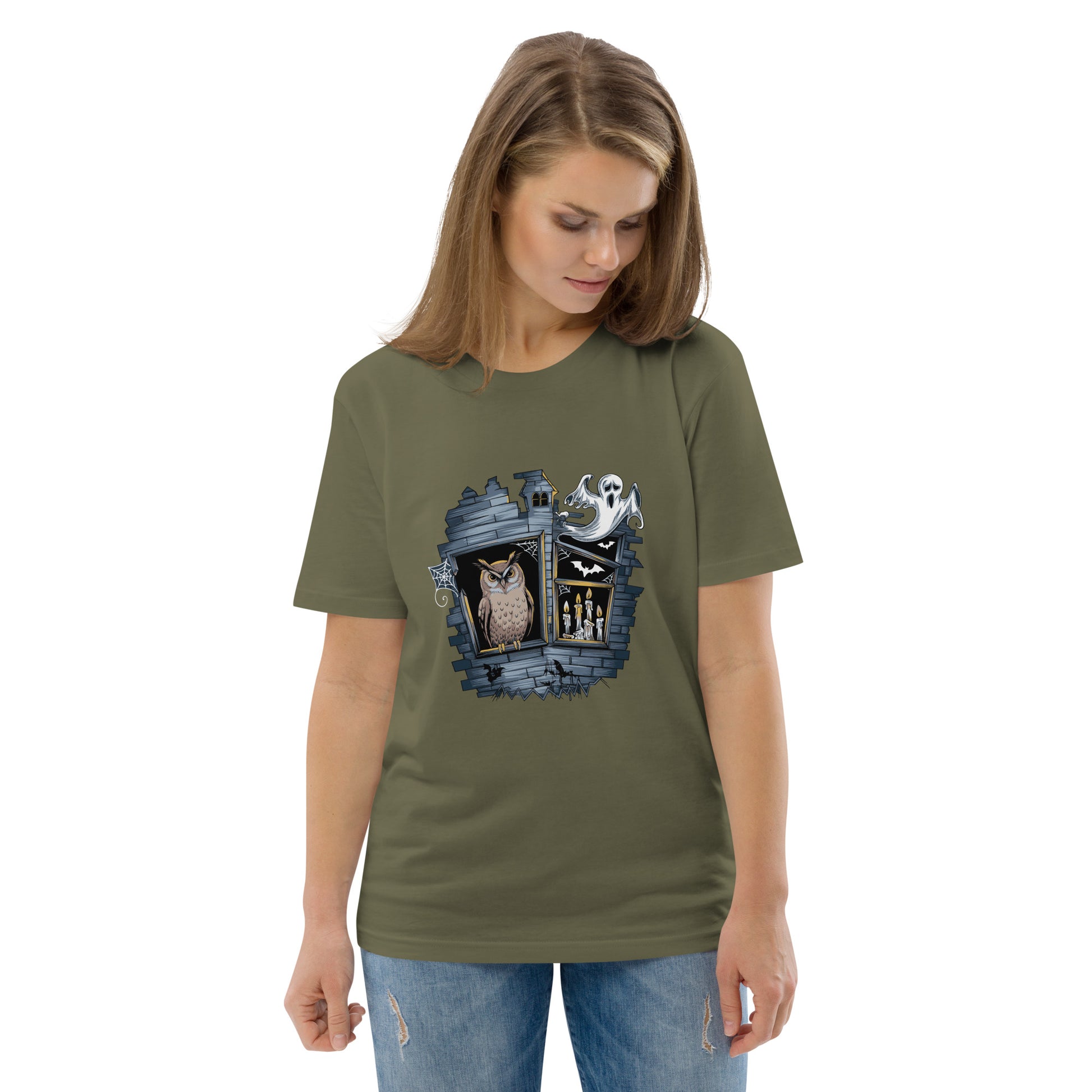 Unisex Organic Cotton T-Shirt: Halloween Owl Eco-Friendly Style USA Dudeily