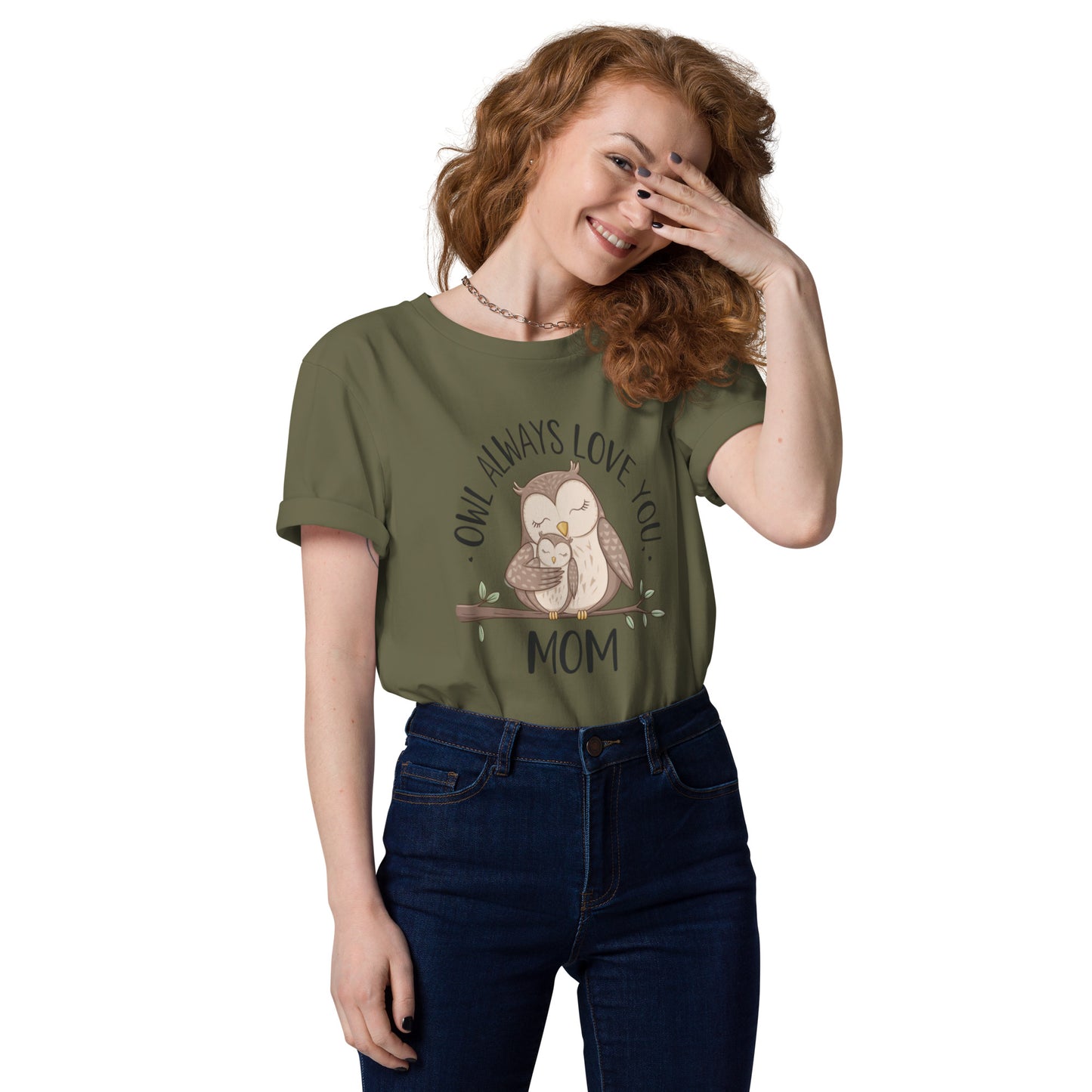 Unisex Organic Cotton T-Shirt – Eco-Friendly Owl Design by Dudeily Khaki Dudeily