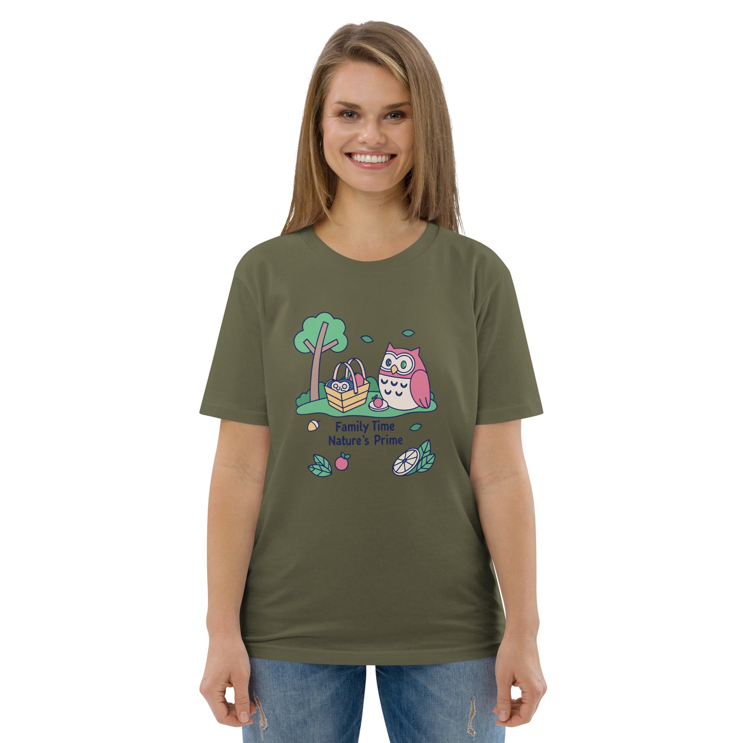 Unisex Organic Cotton T-Shirt – OwlNest Sustainable Fashion Essential for Family Day Khaki Dudeily