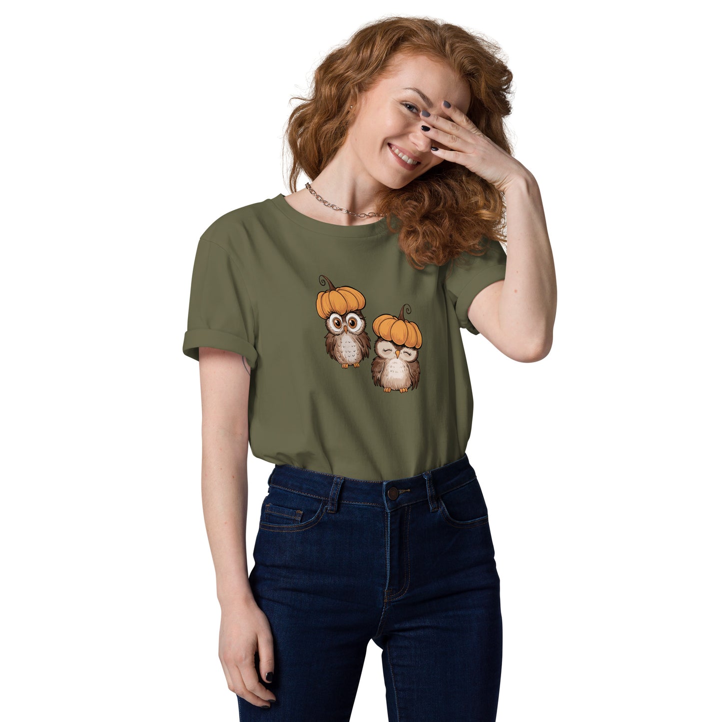 Unisex Organic Cotton T-Shirt: Halloween Owl Eco-Friendly Style USA Khaki Dudeily
