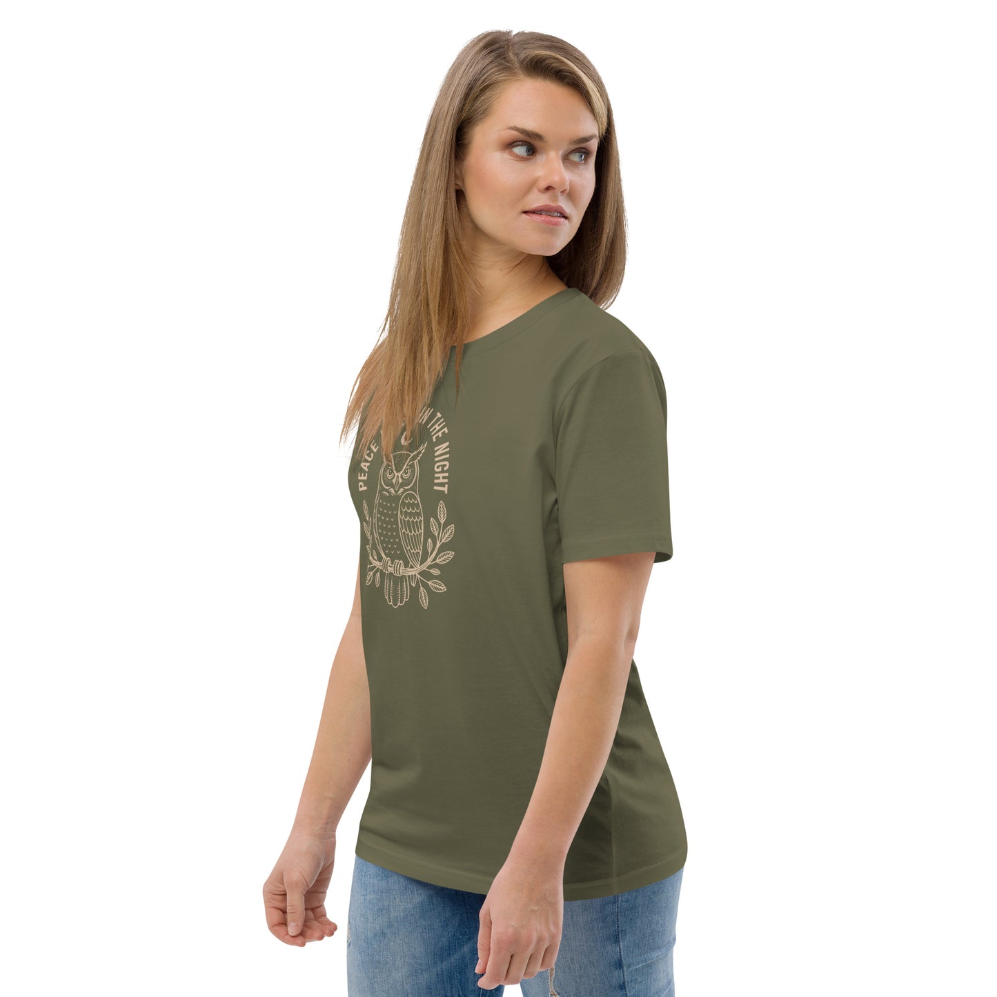 Unisex Organic Cotton T-Shirt: 'Peace in the Night' | Sustainable Owl Fashion USA Dudeily