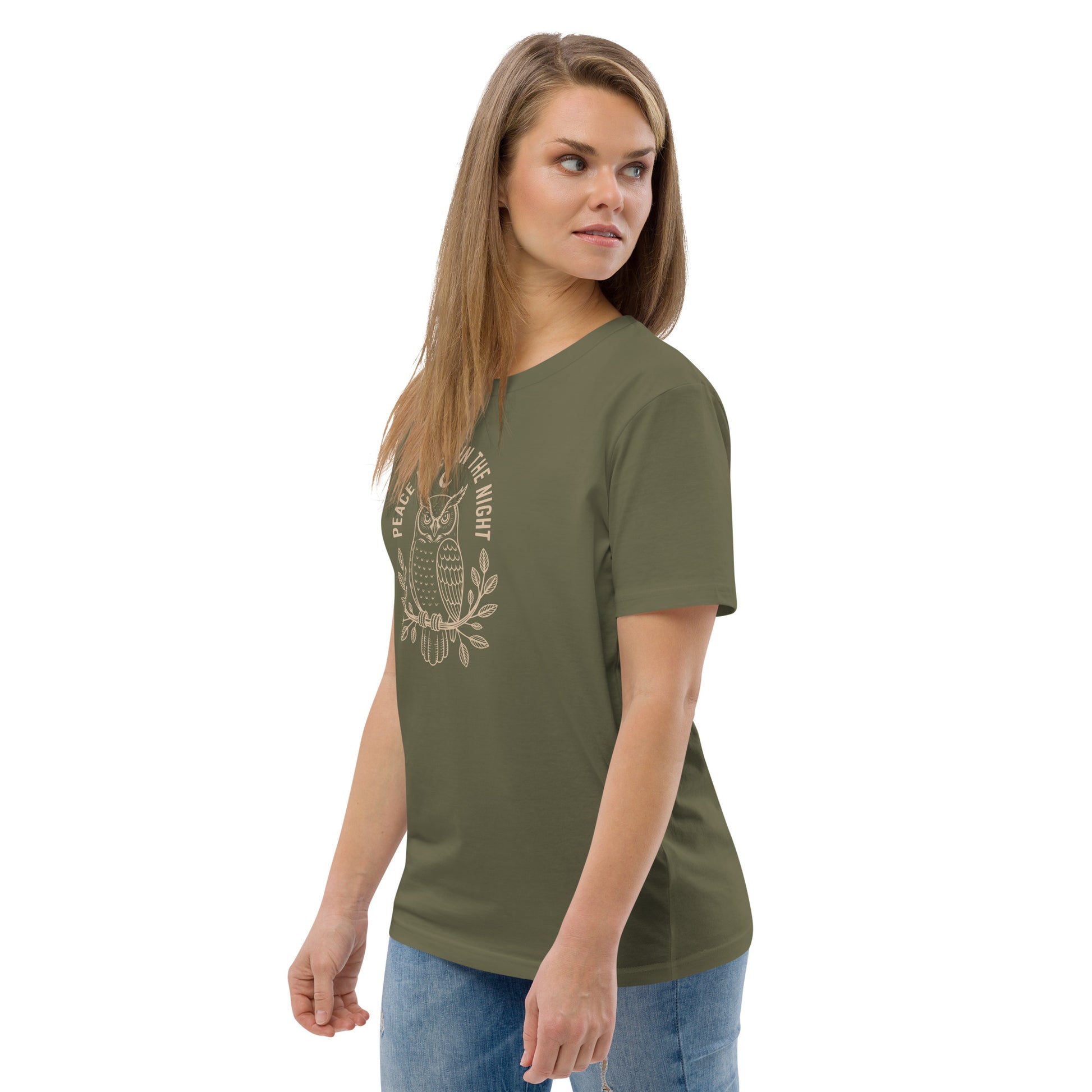 Unisex Organic Cotton T-Shirt: 'Peace in the Night' | Sustainable Owl Fashion USA Dudeily