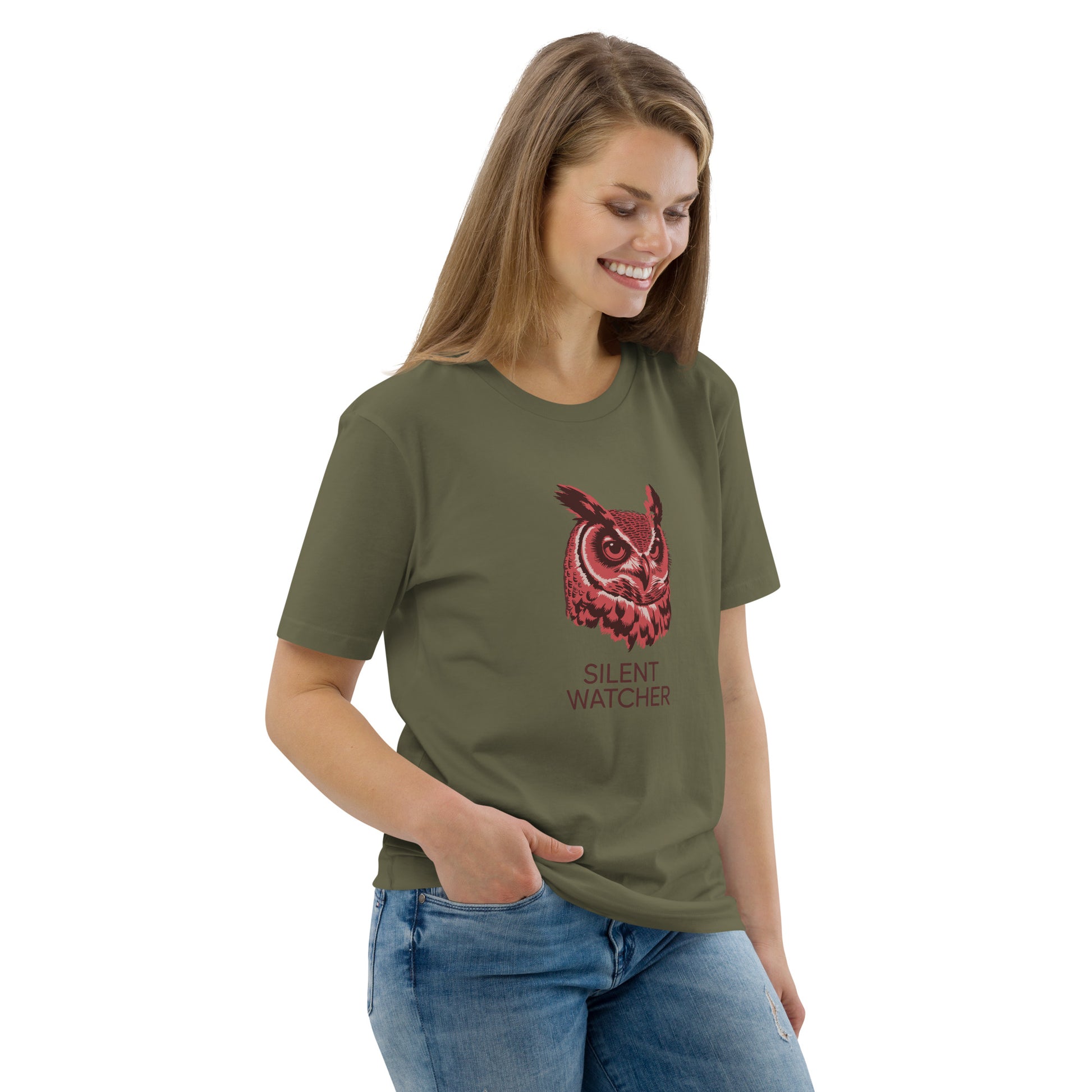 Unisex Organic Cotton T-Shirt: 'Silent Watcher' | Sustainable Owl Fashion USA Dudeily