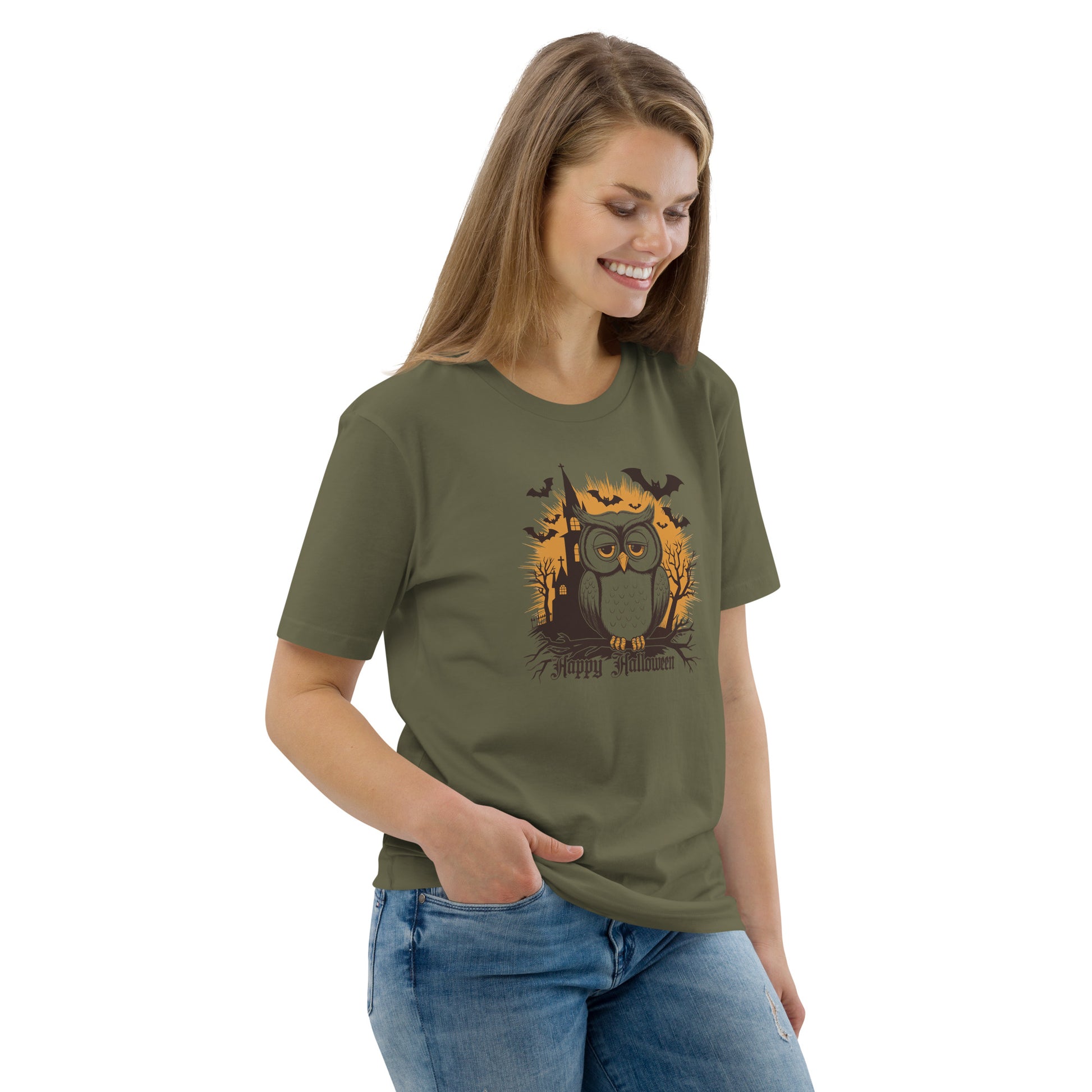 Unisex Organic Cotton T-Shirt: Halloween Owl Eco-Friendly Style USA Dudeily
