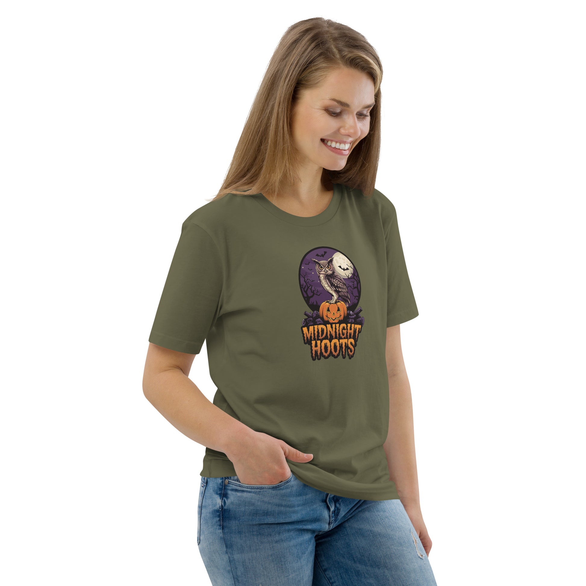 Unisex Organic Cotton T-Shirt: Halloween Owl Eco Fashion USA Dudeily