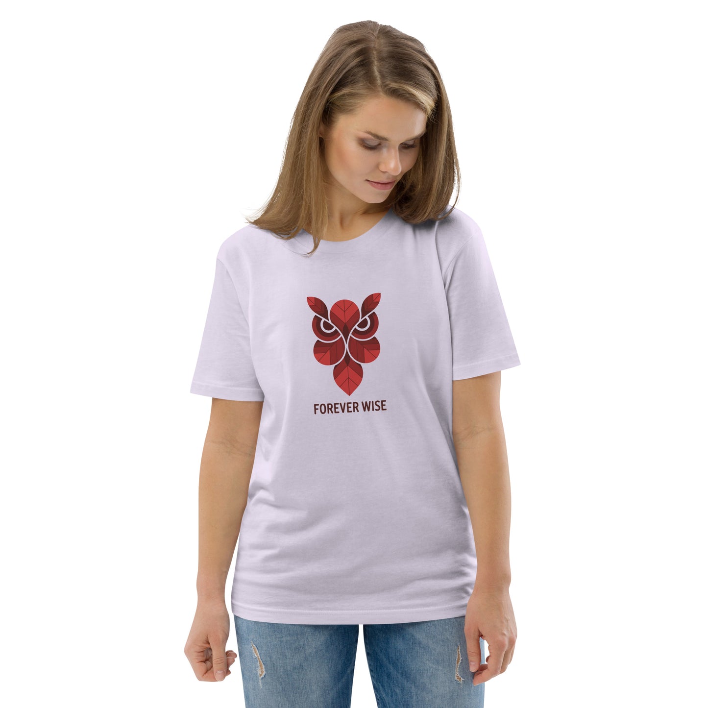 Unisex Organic Cotton T-Shirt: 'Forever Wise' | Sustainable Owl Fashion USA Lavender Dudeily