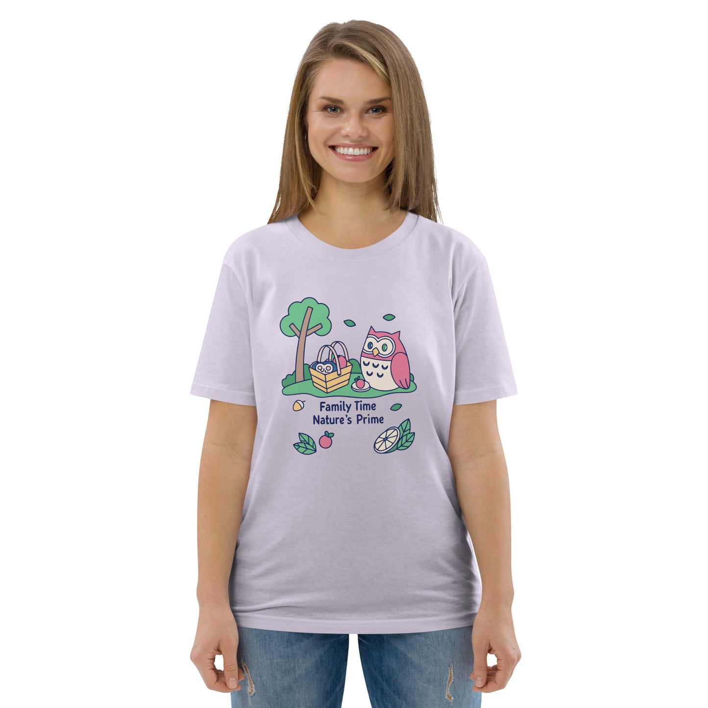 Unisex Organic Cotton T-Shirt – OwlNest Sustainable Fashion Essential for Family Day Lavender Dudeily