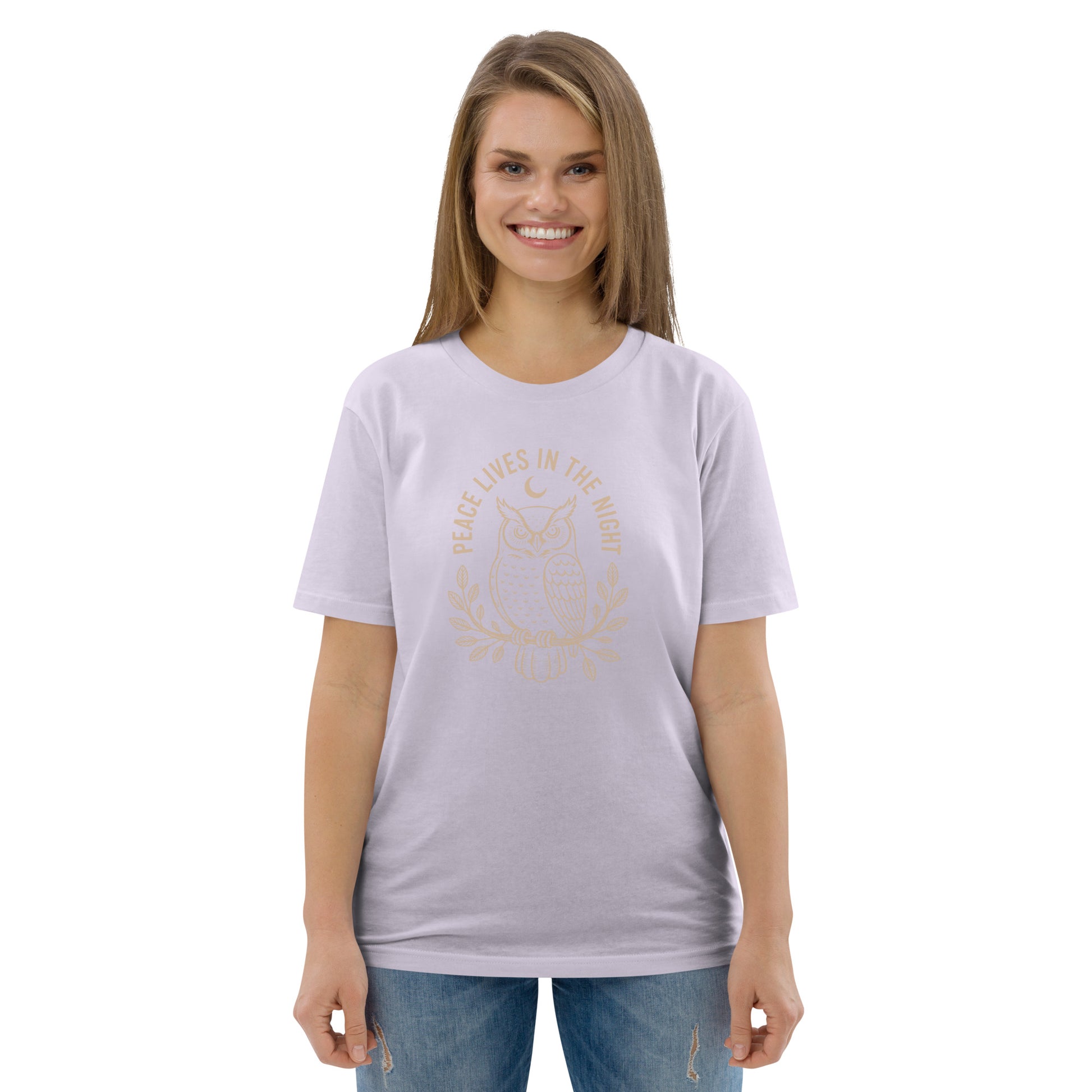 Unisex Organic Cotton T-Shirt: 'Peace in the Night' | Sustainable Owl Fashion USA Dudeily
