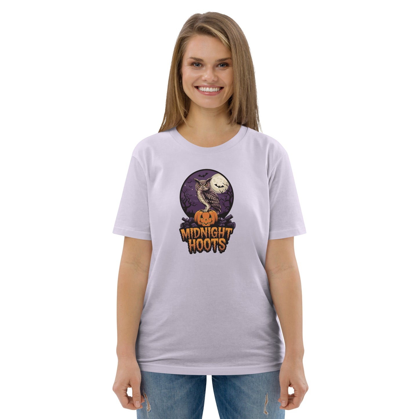 Unisex Organic Cotton T-Shirt: Halloween Owl Eco Fashion USA Dudeily