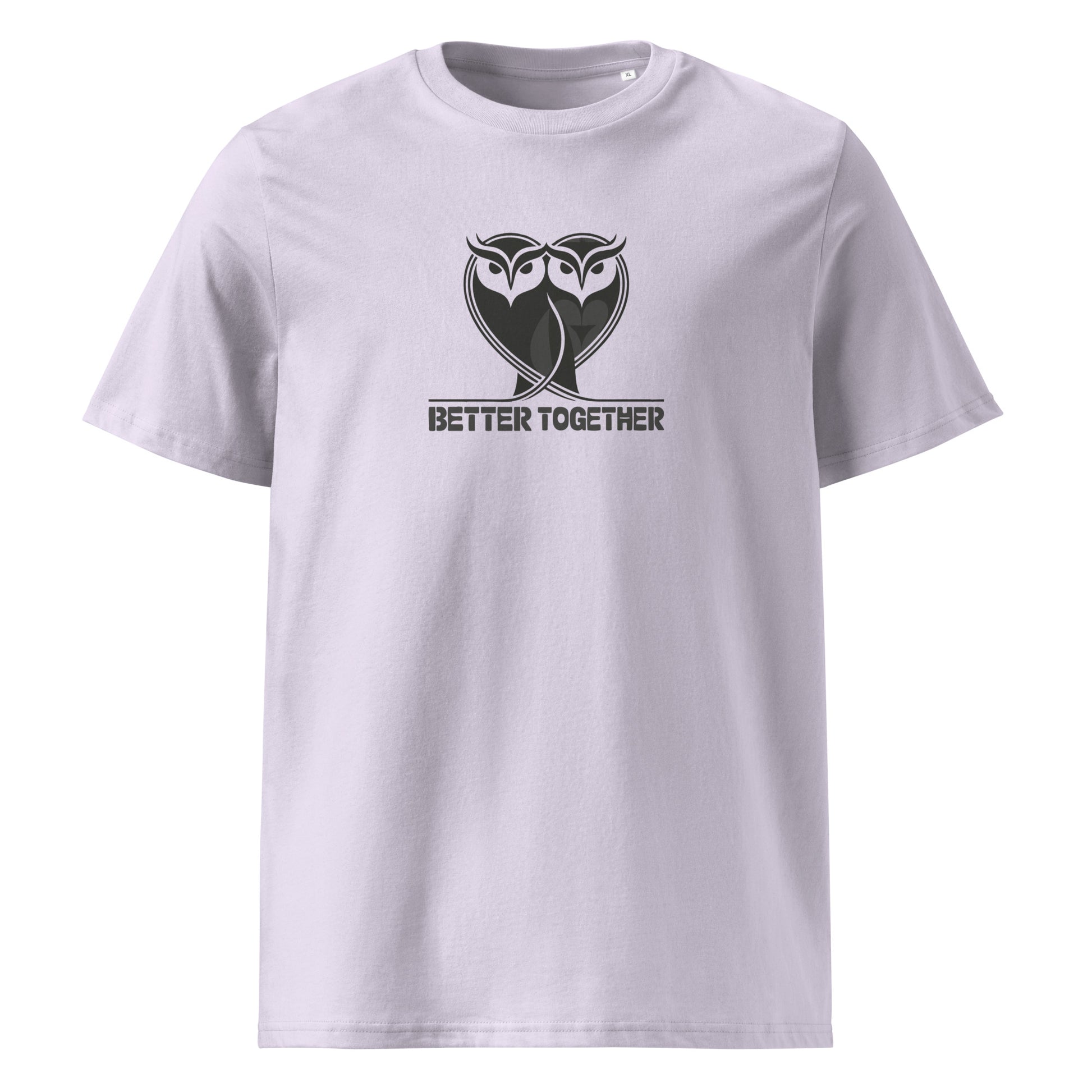 Unisex Organic Cotton T-Shirt – Eco-Friendly Owl Clothing “Better Together” Printed Organic Apparel Lavender Dudeily
