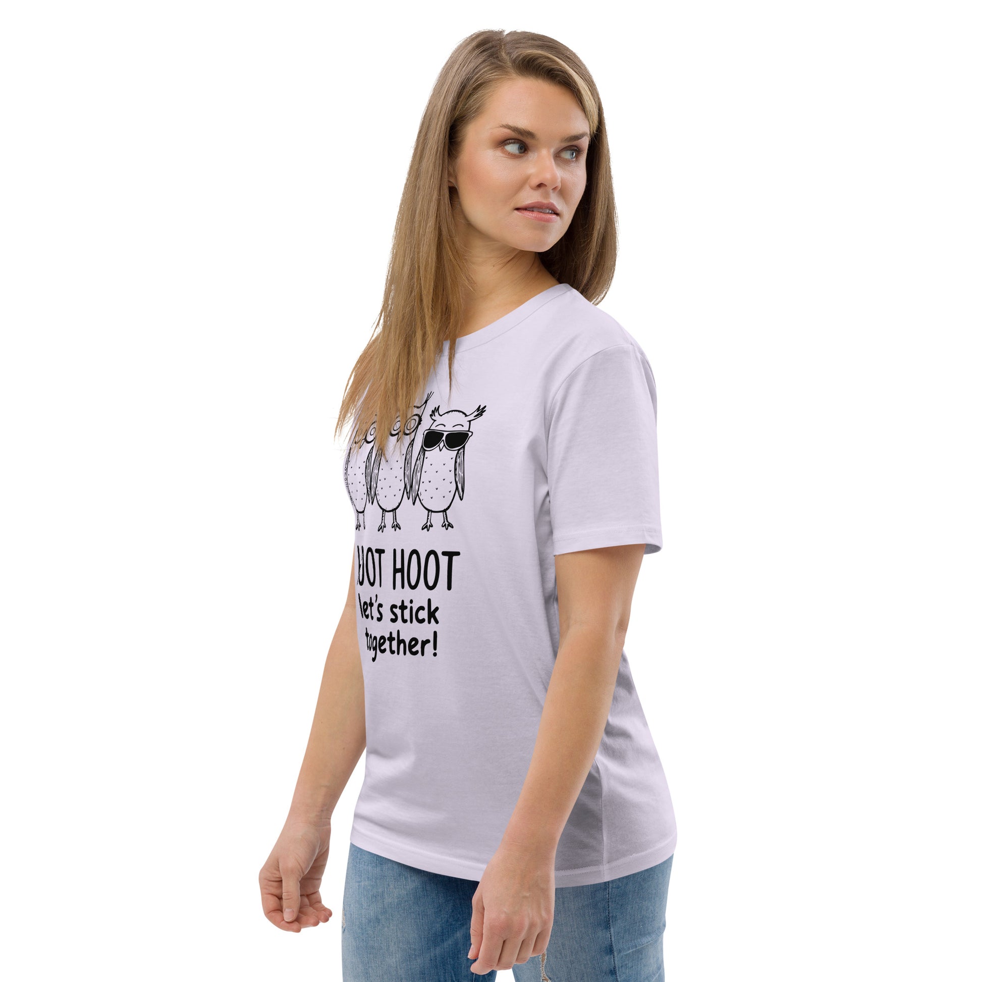 Unisex Organic Cotton T-Shirt: Hoot Hoot Let’s Stick Together! | Owl-Themed Sustainable Fashion USA Dudeily