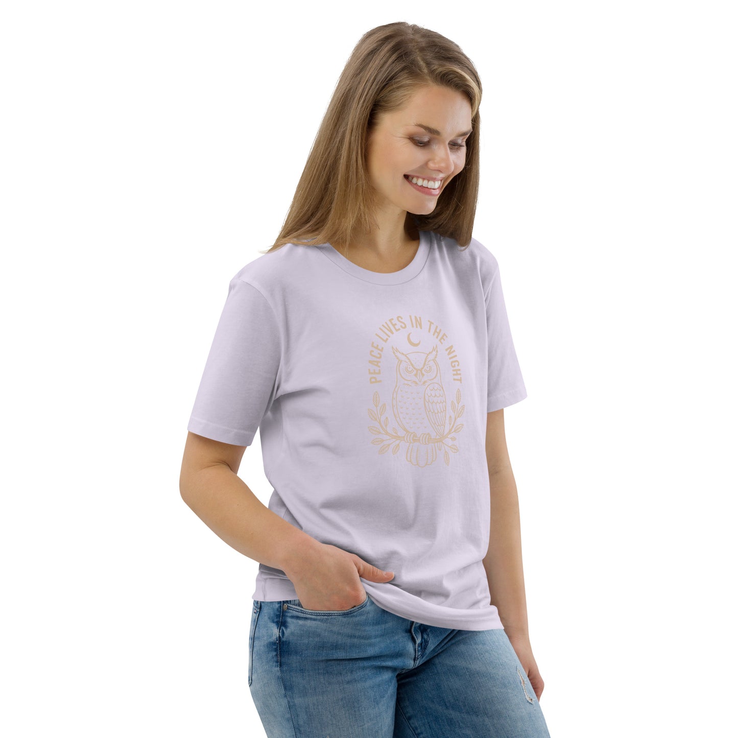 Unisex Organic Cotton T-Shirt: 'Peace in the Night' | Sustainable Owl Fashion USA Dudeily