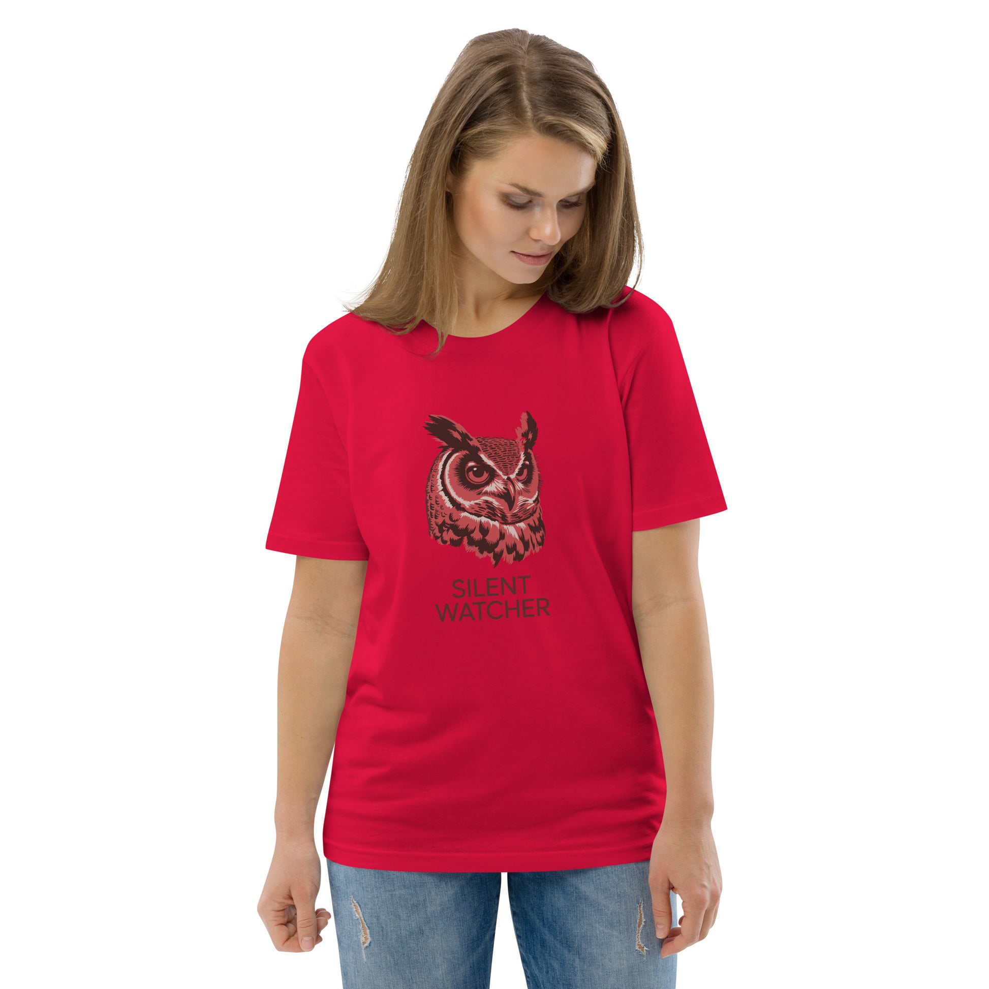 Unisex Organic Cotton T-Shirt: 'Silent Watcher' | Sustainable Owl Fashion USA Dudeily