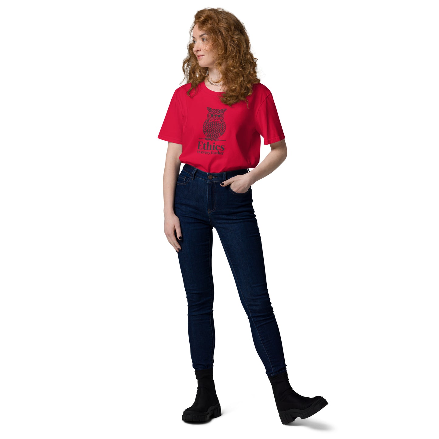 Unisex Organic Cotton T-Shirt: 'Ethics in Every Feather' for Fall | Sustainable Owl Fashion USA Dudeily