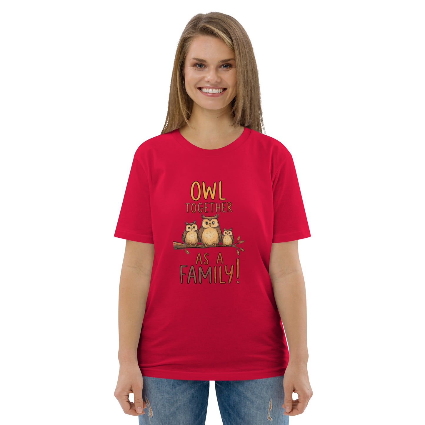 Unisex Organic Cotton T-Shirt – OwlNest Sustainable Fashion Classic for Family Day Outings Red Dudeily