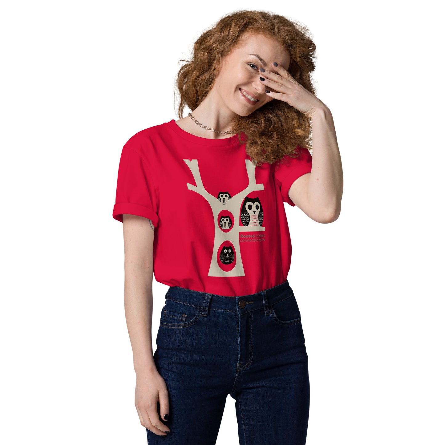 Unisex Organic Cotton T-Shirt – OwlNest Sustainable Fashion for Family Day Wear Red Dudeily