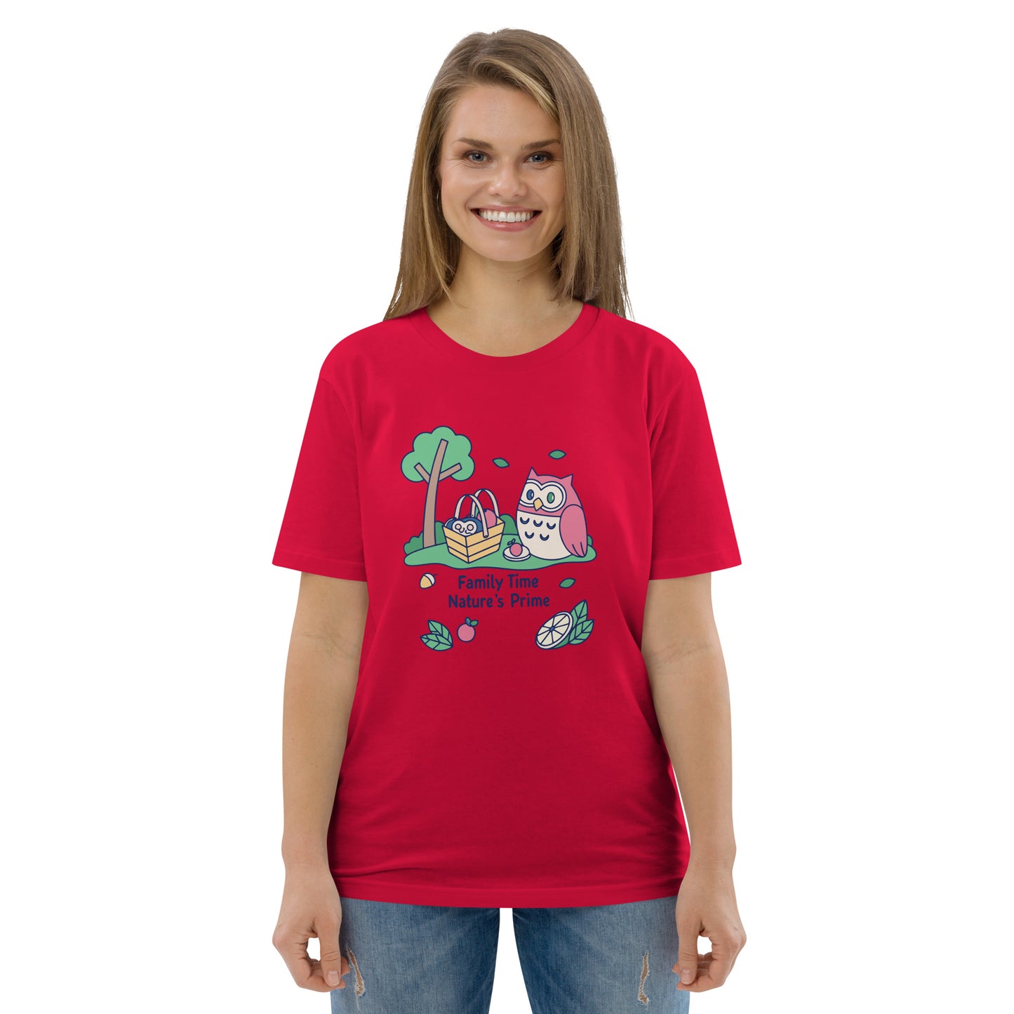 Unisex Organic Cotton T-Shirt – OwlNest Sustainable Fashion Essential for Family Day Red Dudeily