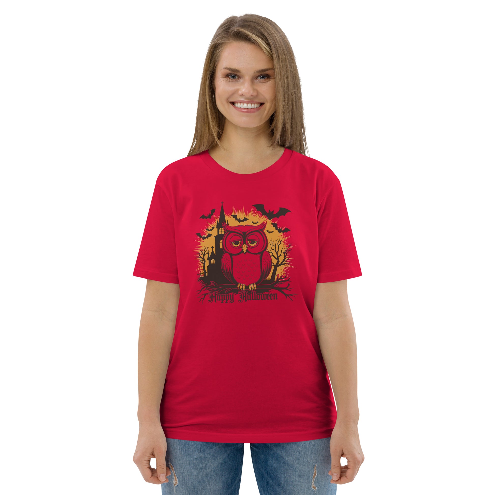 Unisex Organic Cotton T-Shirt: Halloween Owl Eco-Friendly Style USA Dudeily