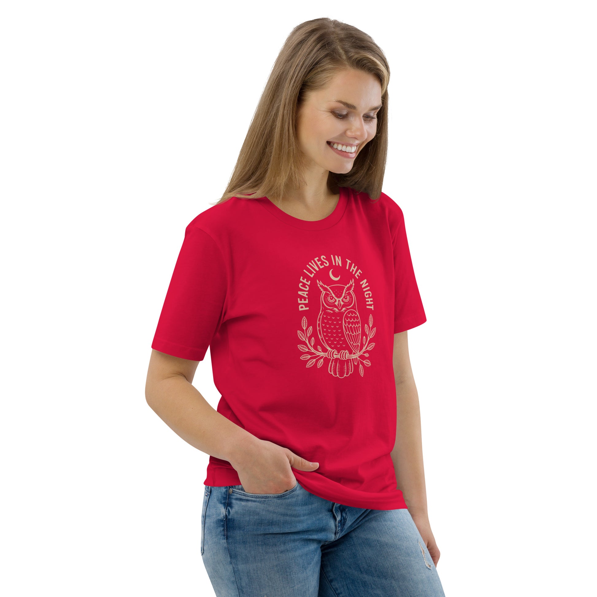 Unisex Organic Cotton T-Shirt: 'Peace in the Night' | Sustainable Owl Fashion USA Dudeily