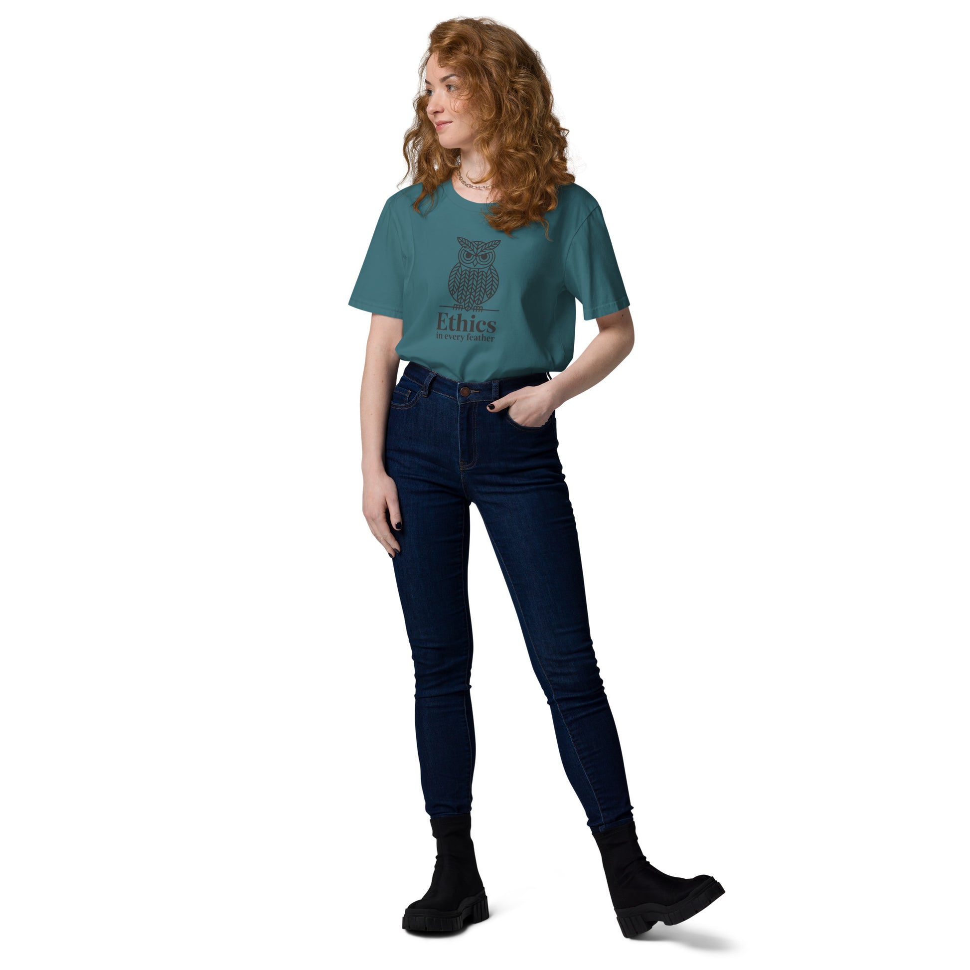 Unisex Organic Cotton T-Shirt: 'Ethics in Every Feather' for Fall | Sustainable Owl Fashion USA Dudeily