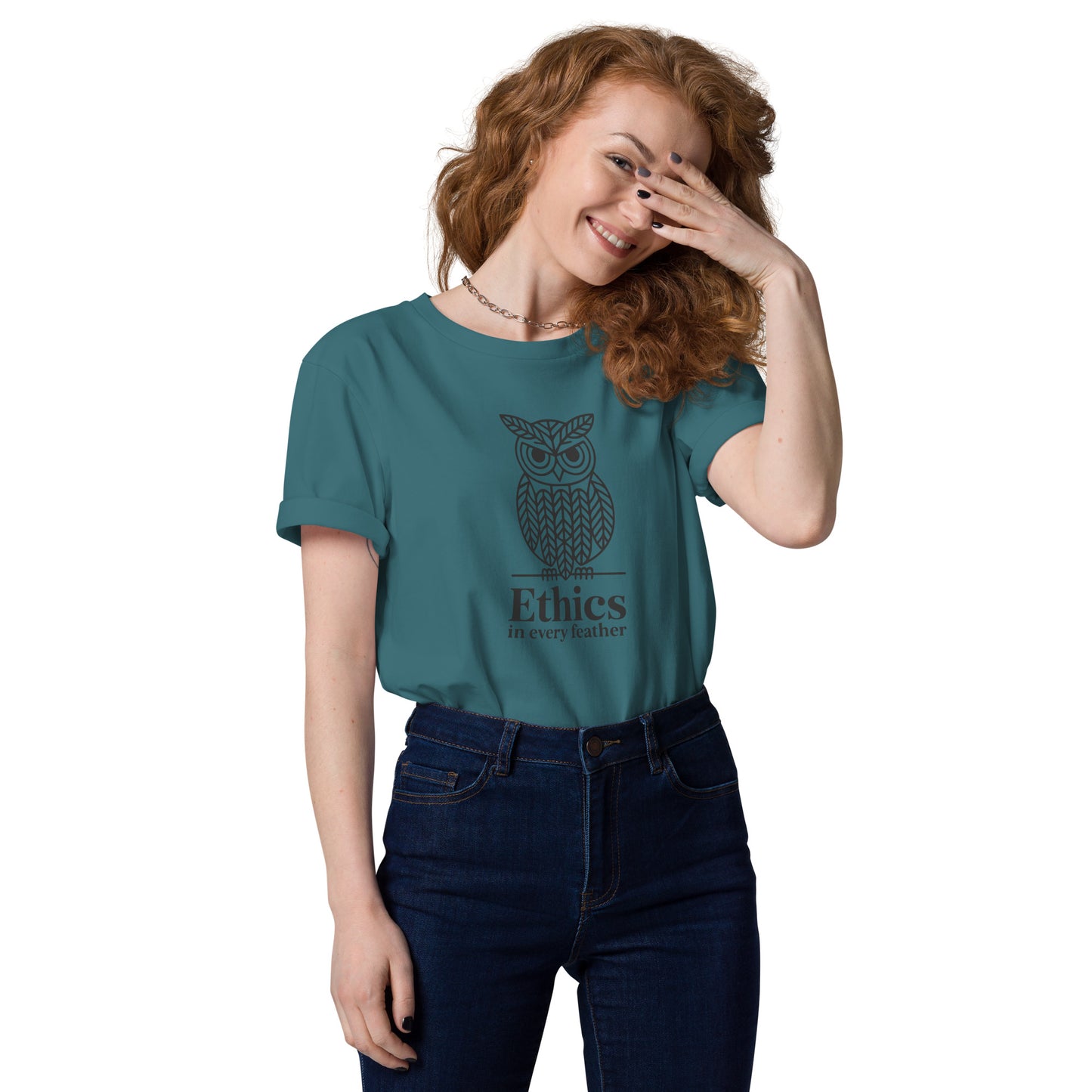 Unisex Organic Cotton T-Shirt: 'Ethics in Every Feather' for Fall | Sustainable Owl Fashion USA Stargazer Dudeily