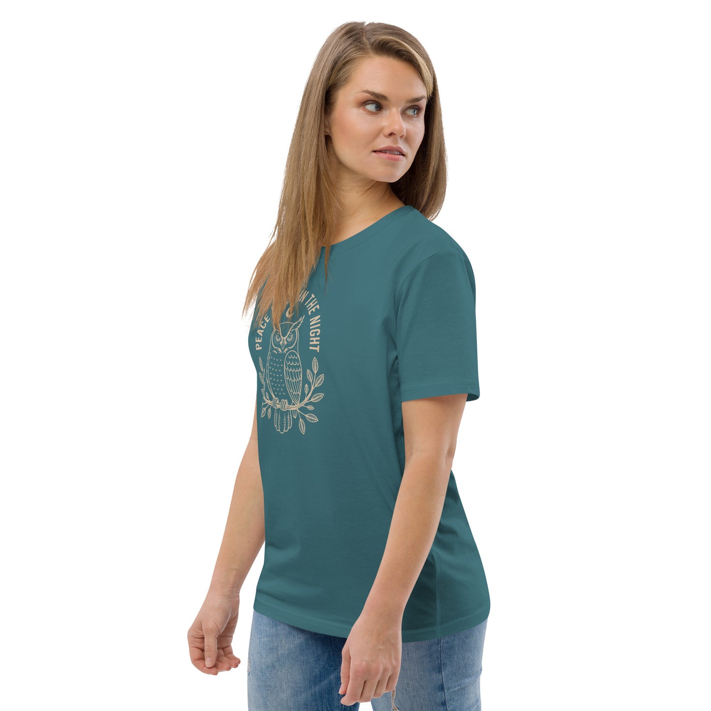 Unisex Organic Cotton T-Shirt: 'Peace in the Night' | Sustainable Owl Fashion USA Dudeily