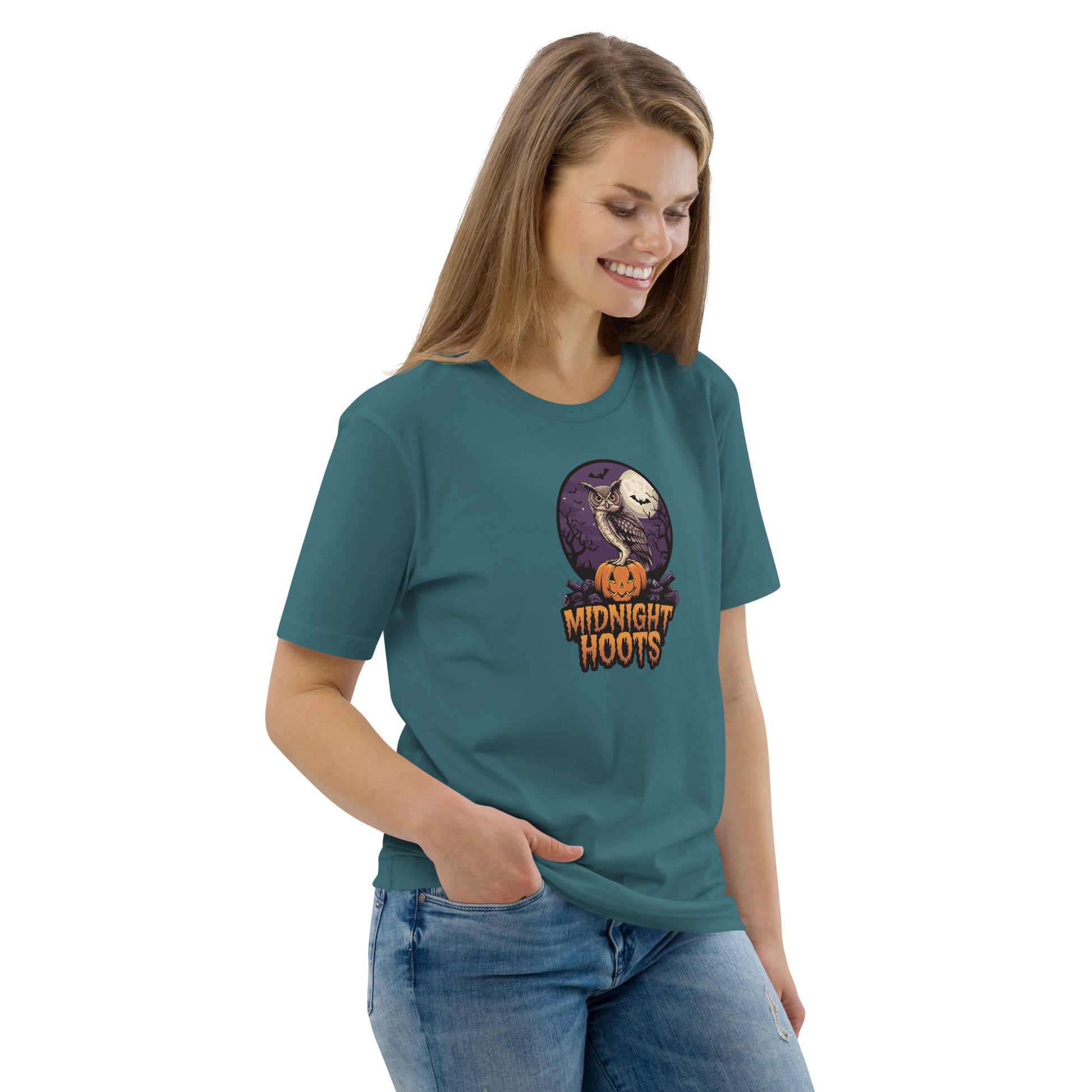 Unisex Organic Cotton T-Shirt: Halloween Owl Eco Fashion USA Dudeily