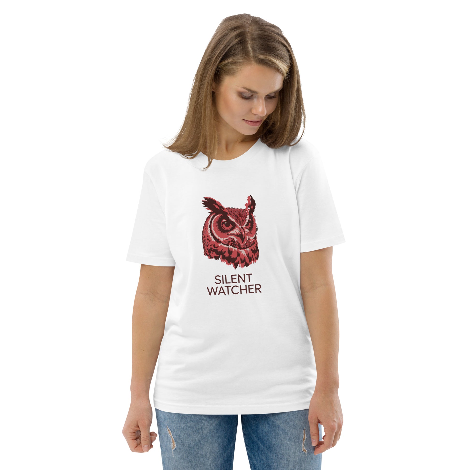 Unisex Organic Cotton T-Shirt: 'Silent Watcher' | Sustainable Owl Fashion USA Dudeily