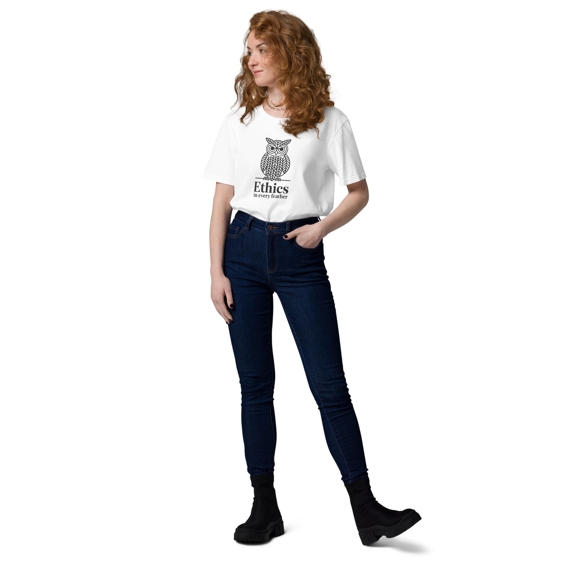 Unisex Organic Cotton T-Shirt: 'Ethics in Every Feather' for Fall | Sustainable Owl Fashion USA Dudeily