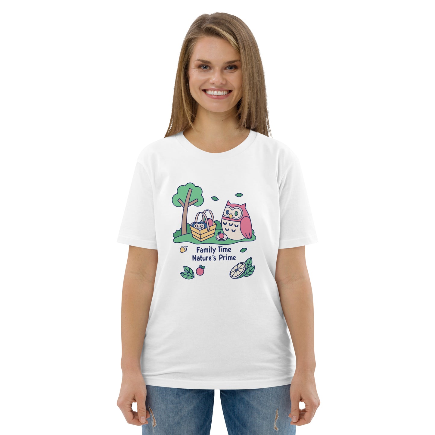 Unisex Organic Cotton T-Shirt – OwlNest Sustainable Fashion Essential for Family Day White Dudeily