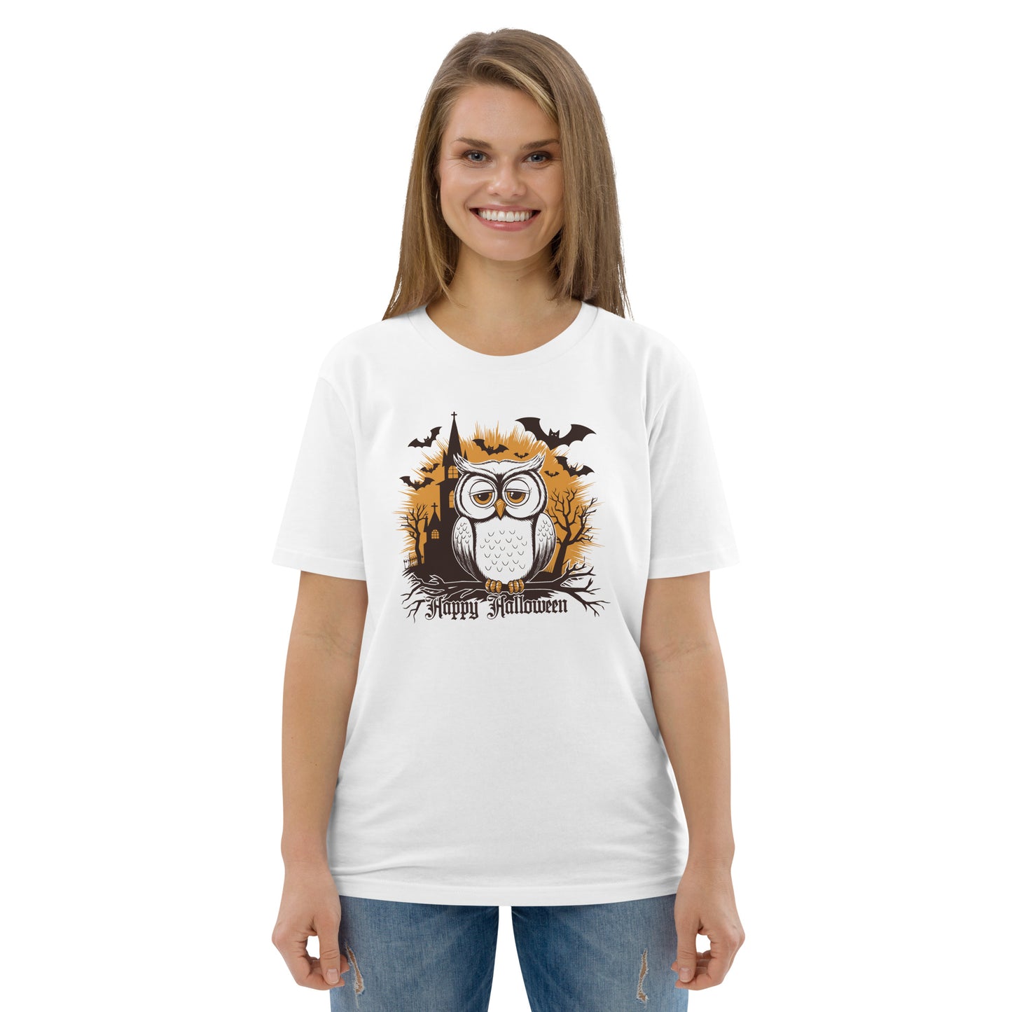 Unisex Organic Cotton T-Shirt: Halloween Owl Eco-Friendly Style USA Dudeily