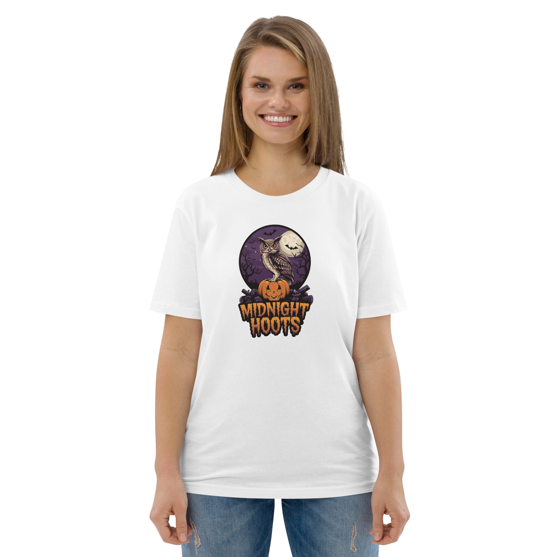 Unisex Organic Cotton T-Shirt: Halloween Owl Eco Fashion USA Dudeily