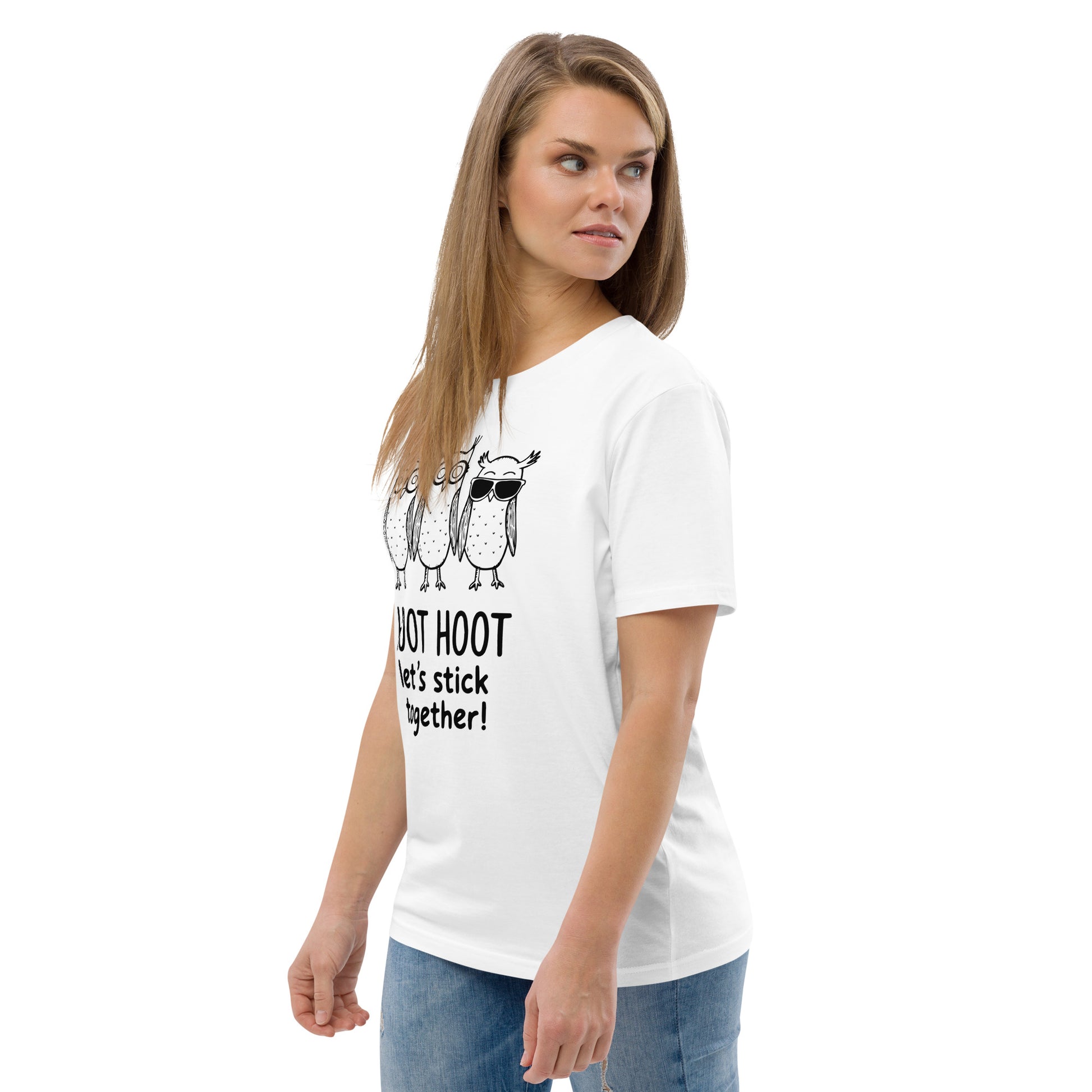 Unisex Organic Cotton T-Shirt: Hoot Hoot Let’s Stick Together! | Owl-Themed Sustainable Fashion USA Dudeily